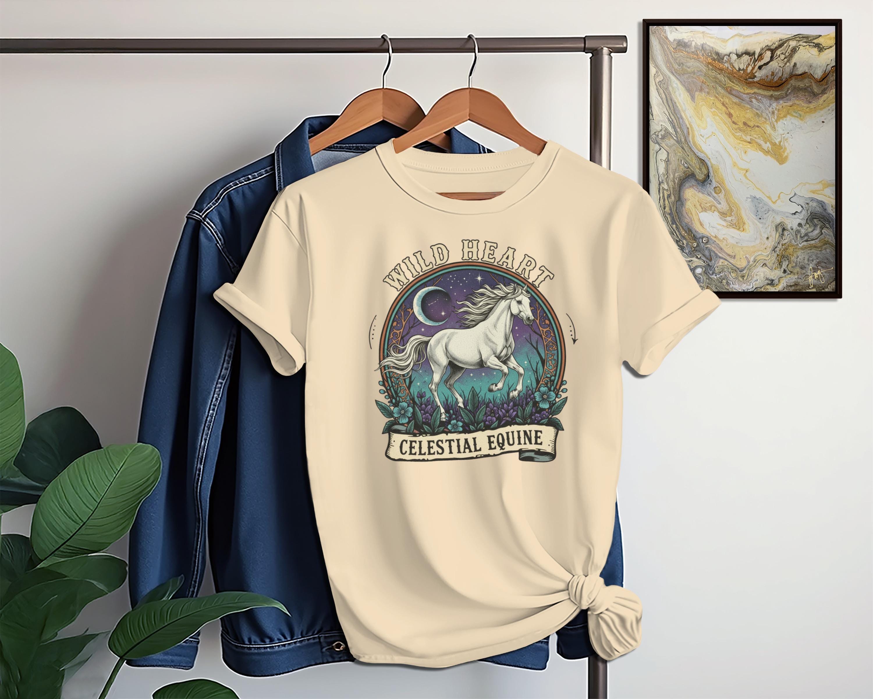 Wild Heart Celestial Equine T-Shirt, Horse Lover Tee, Unique Graphic T Shirt, Artistic Animal Tee, Nature Inspired Shirt, Trending Design