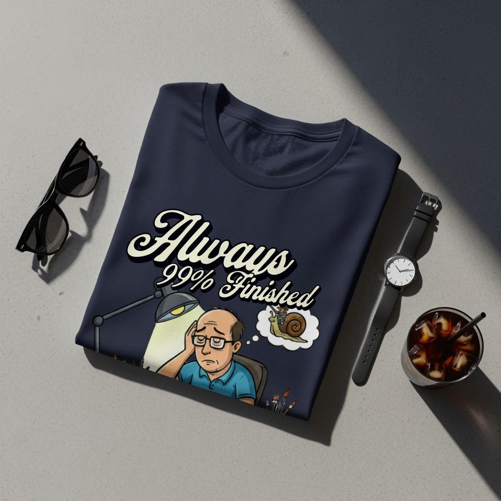Always 99 Percent Finished Shirt, Funny Snail T-Shirt, Humorous Graphic Tee, Witty Unfinished Task Design, Perfect Gift Idea