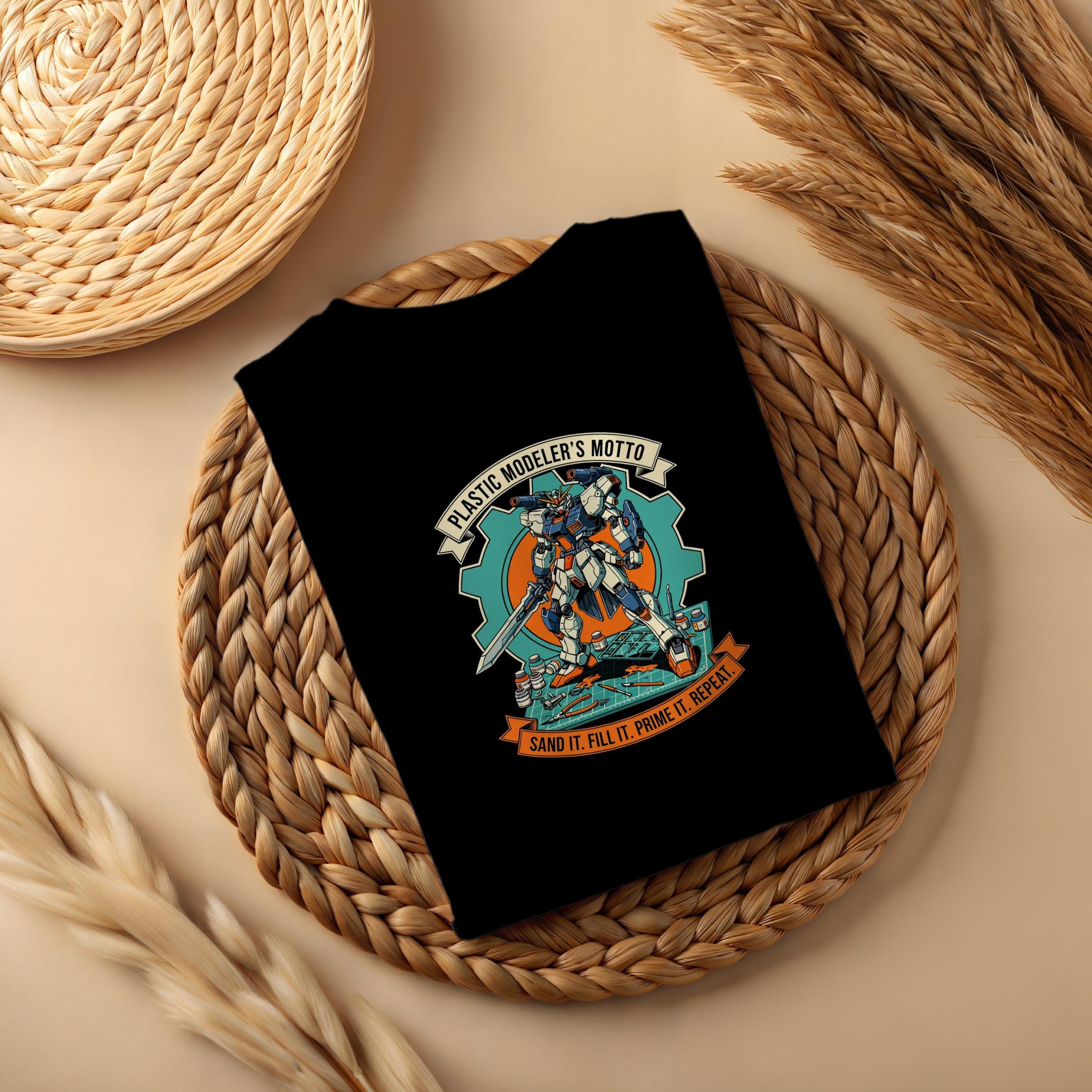 Plastic Modeler's Motto T-Shirt, Sand It Fill It Prime It Repeat Shirt, Funny Model Building Tee, Cool Hobby Gift, Modeler's Apparel