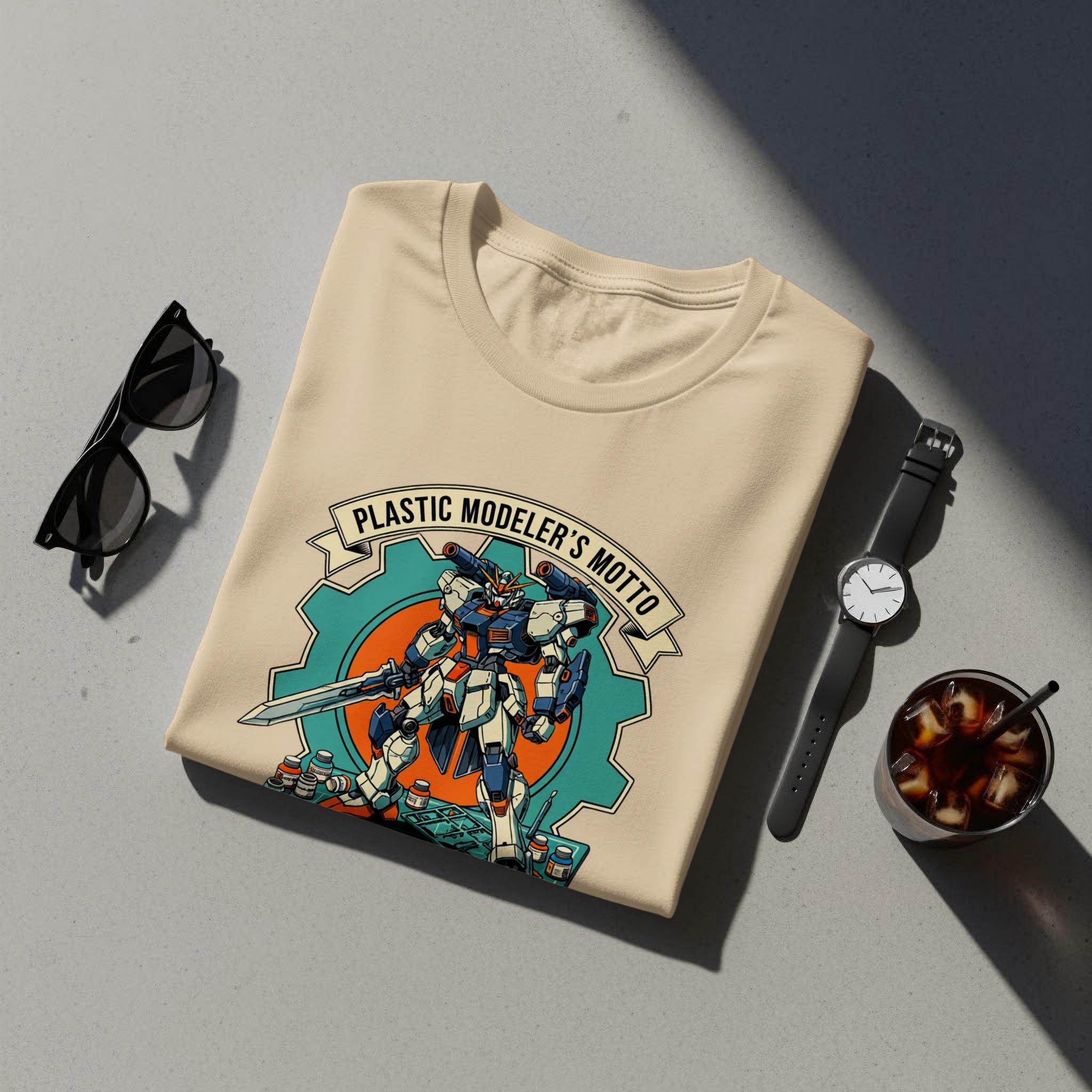 Plastic Modeler's Motto T-Shirt, Retro Robot Graphic Tee, Model Building Enthusiast Shirt, Vintage Mecha Design Top