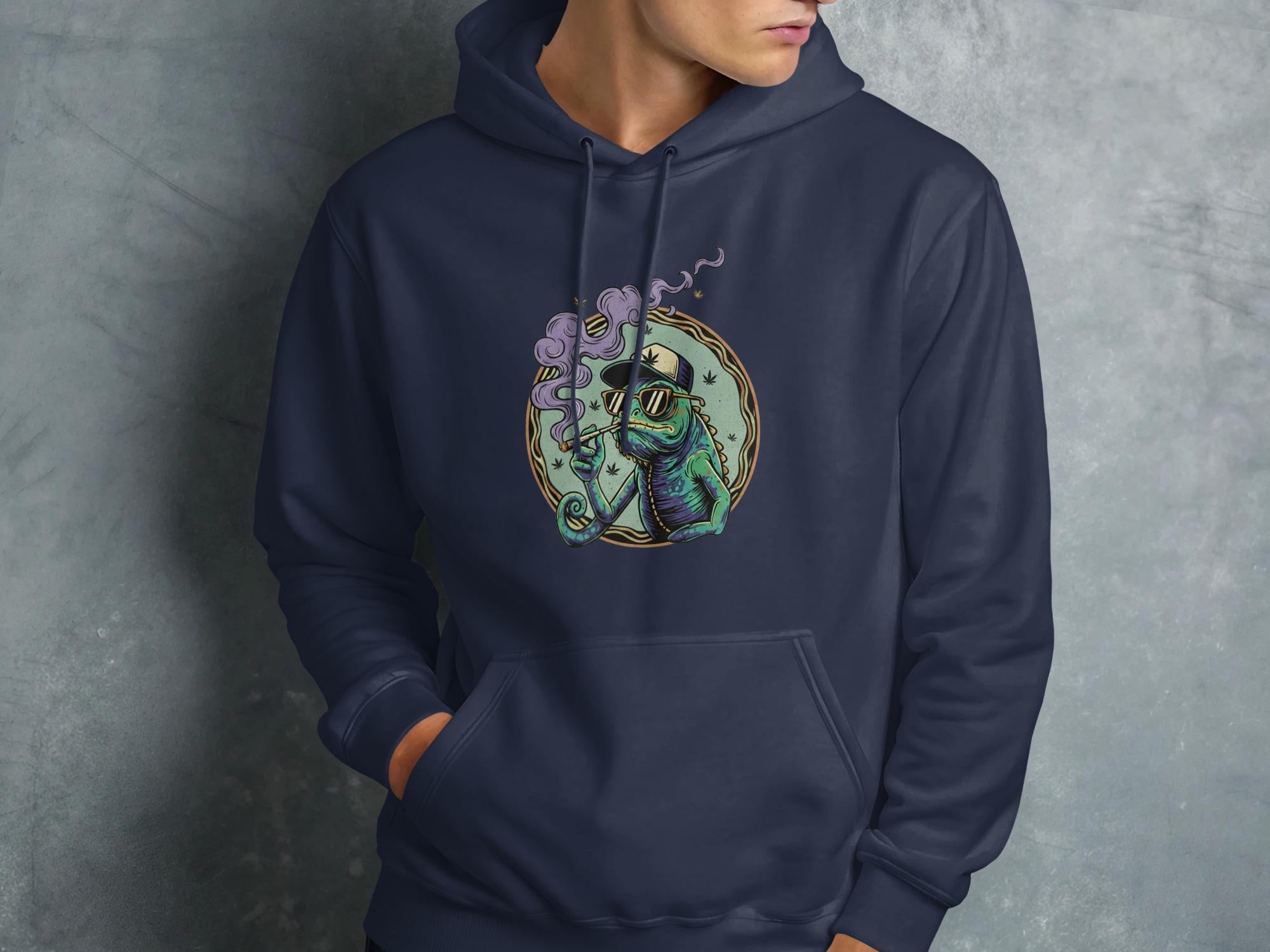 Unique chameleon hoodie, colorful reptile graphic sweatshirt, soft and cozy pullover, trendy casual wear, gift idea