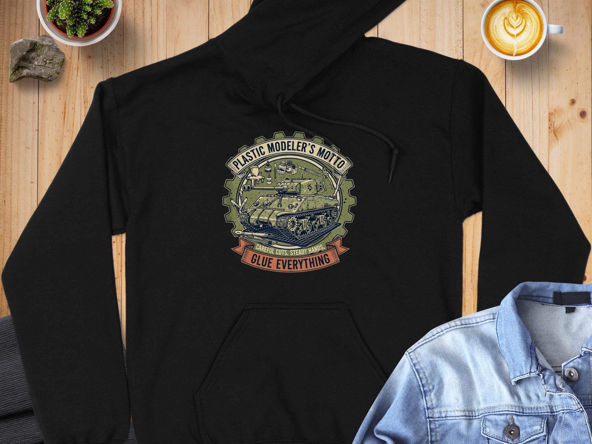 Plastic Modeler's Motto Hoodie, Glue Everything Sweatshirt, Model Kit Enthusiast Gift, Hobbyist Fall Winter Apparel
