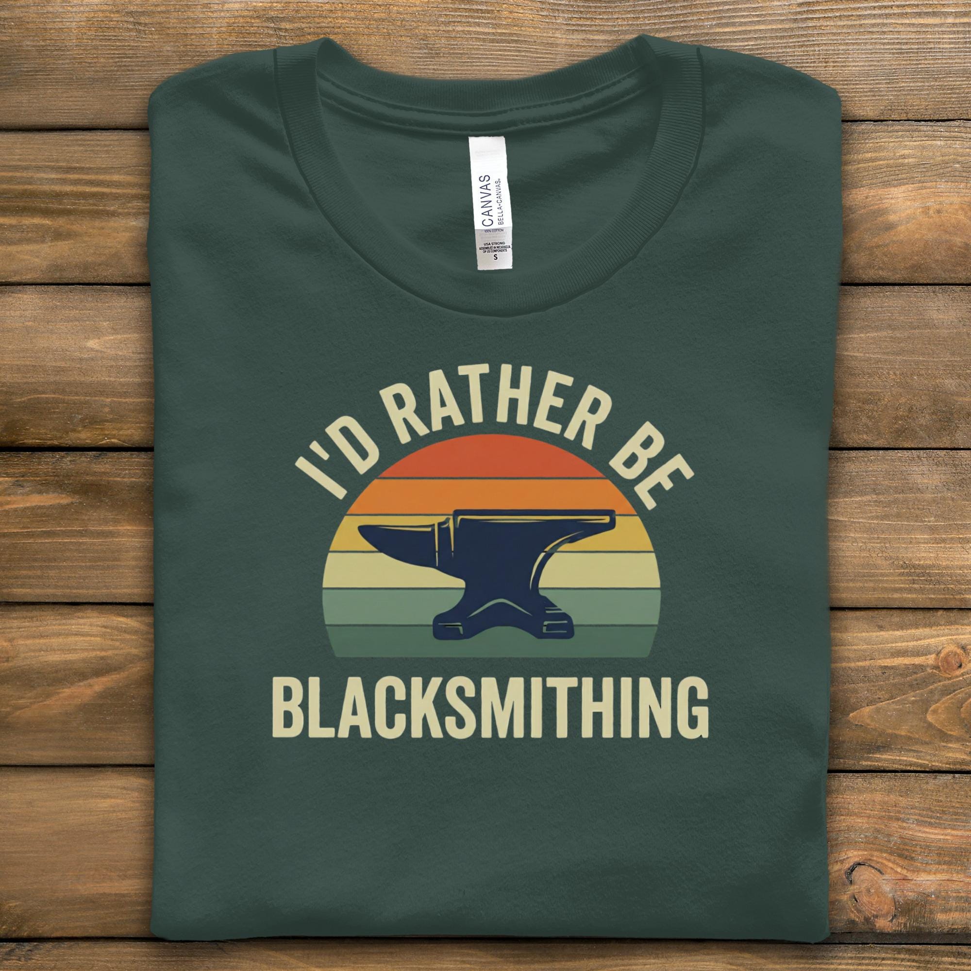 I'd Rather Be Blacksmithing T-shirt, Funny Blacksmith Shirt, Vintage Sunset Anvil Tee, Blacksmith Gift, Retro Blacksmithing Apparel