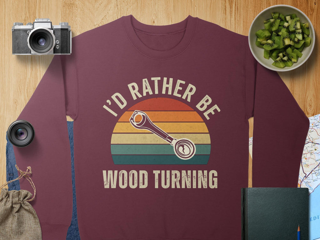 Woodturning Sweatshirt, Funny Woodturning Shirt, I'd Rather Be Woodturning, Gifts for Woodworkers, Retro Woodturning Graphic Tee