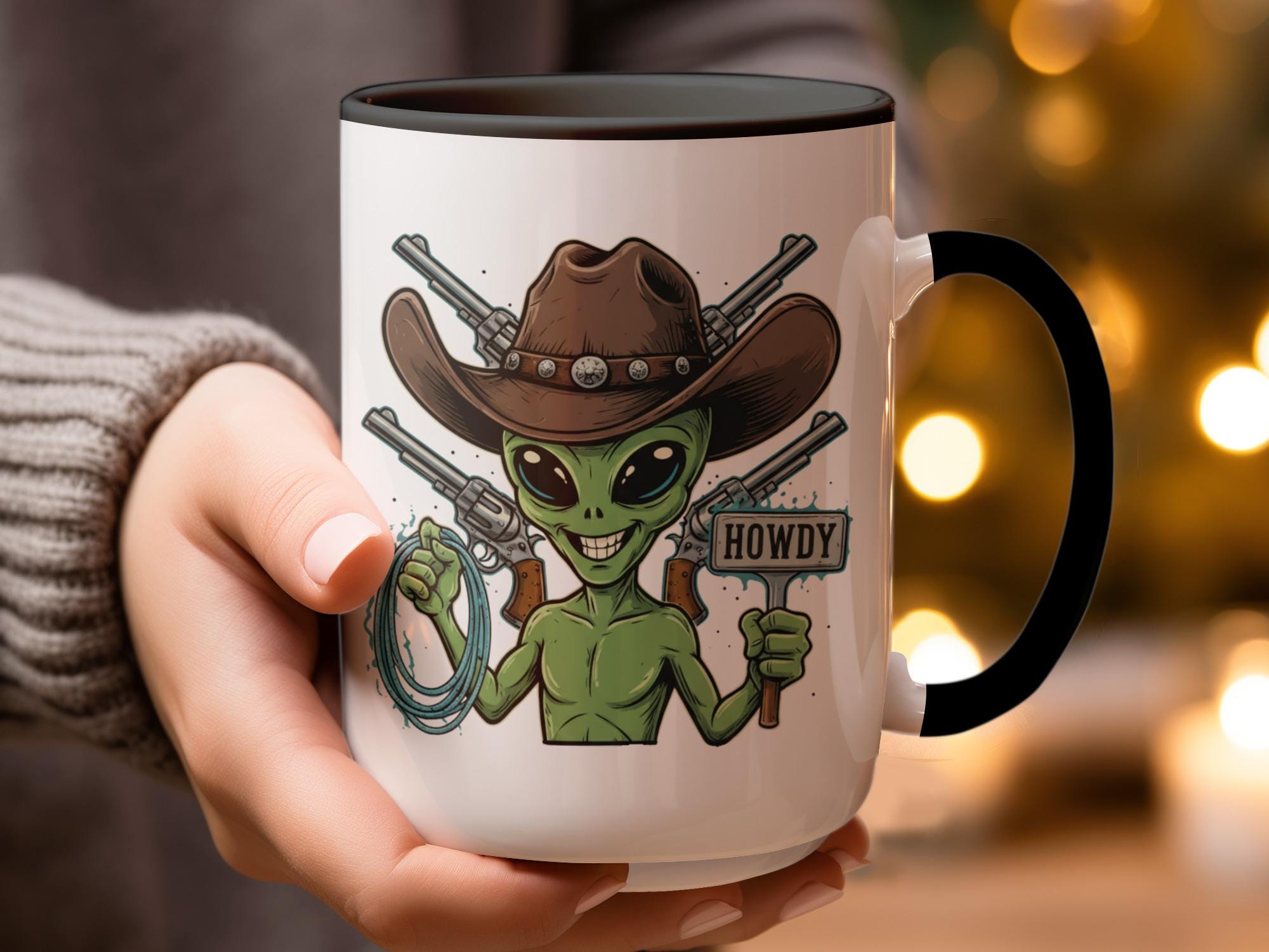 Alien Cowboy Mug, Funny Coffee Mug, Howdy Alien, Unique Gift for Alien Lovers, Quirky Mug for Coffee, Alien with Cowboy Hat