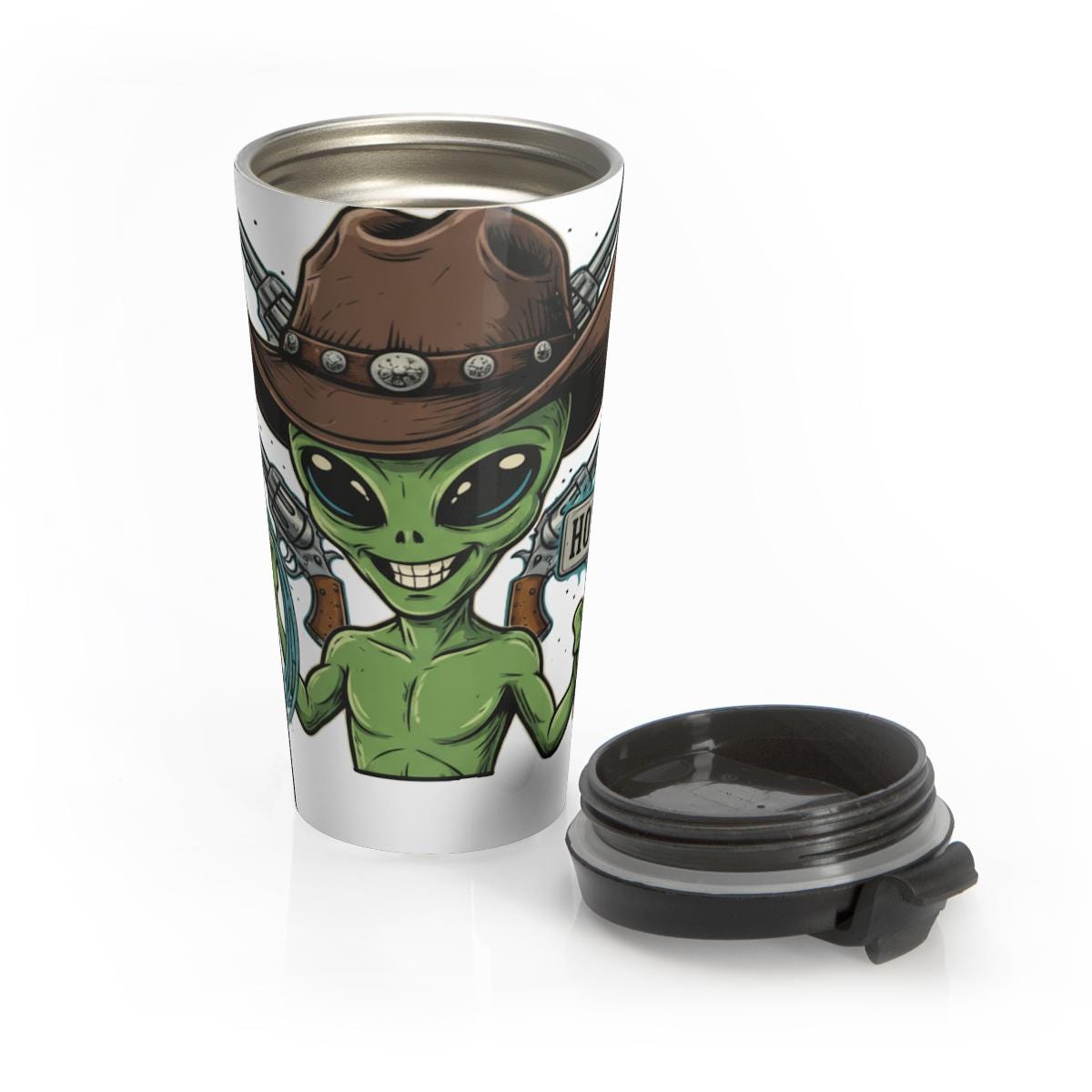 Alien Cowboy Tumbler, Space Western Travel Mug, Unique Alien Gift, Funny Beverage Holder, Insulated Travel Cup, Quirky Coffee Mug