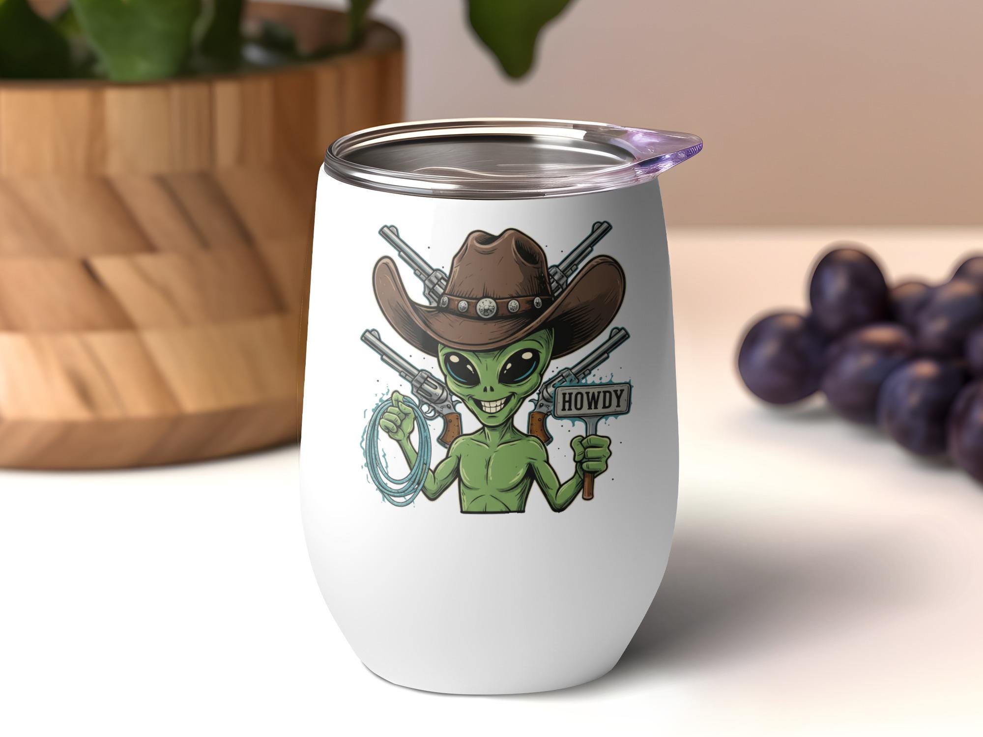 Alien Cowboy Tumbler, Funny Alien Drinkware, Cute Alien Coffee Cup, Howdy Alien Gift, Western Themed Alien Mug, Cowgirl Alien Mug
