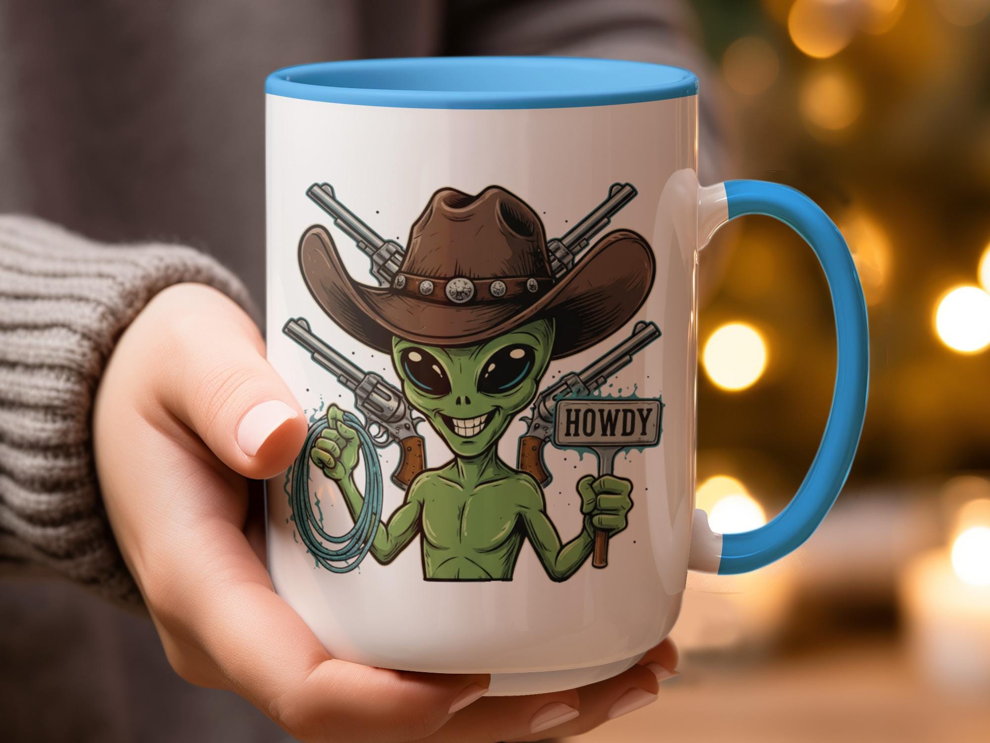 Alien Cowboy Howdy Mug, Funny Alien Coffee Cup, Unique Gift for Alien Lovers, Novelty Mug, Cool Alien Mug, Quirky Gifts, Alien Decor