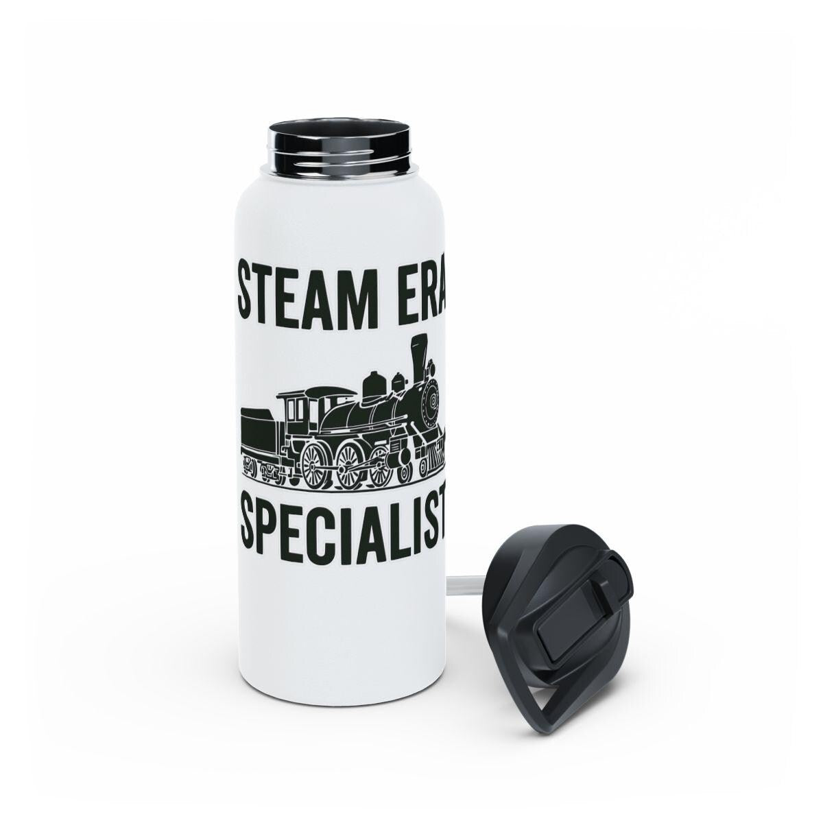 Steam Era Specialist Water Bottle, Train Lover Gift, Vintage Train Art, Historic Locomotive Design, Railway Enthusiast Flask