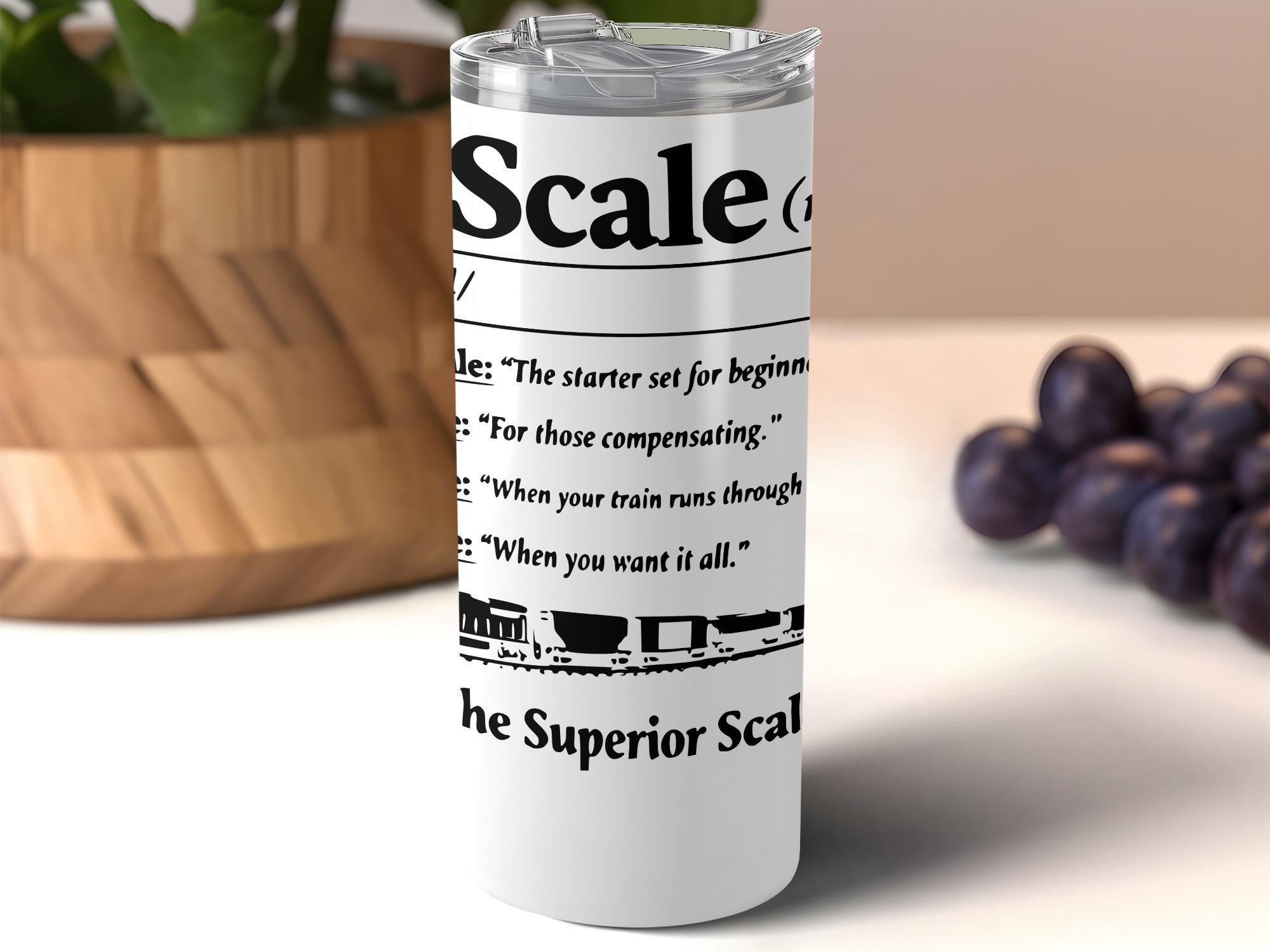 Funny Train Scale Tumbler, Railfan Gift, Train Lover Accessory, Commuter Travel Mug, Novelty Train Scale Humor Cup, Train Enthusiast