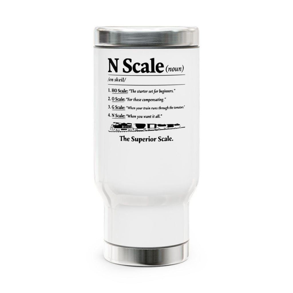 Train Scale Definition Travel Mug, Funny N Scale Coffee Tumbler, Model Railroad Enthusiast Gift, Train Lover Stainless Steel Mug