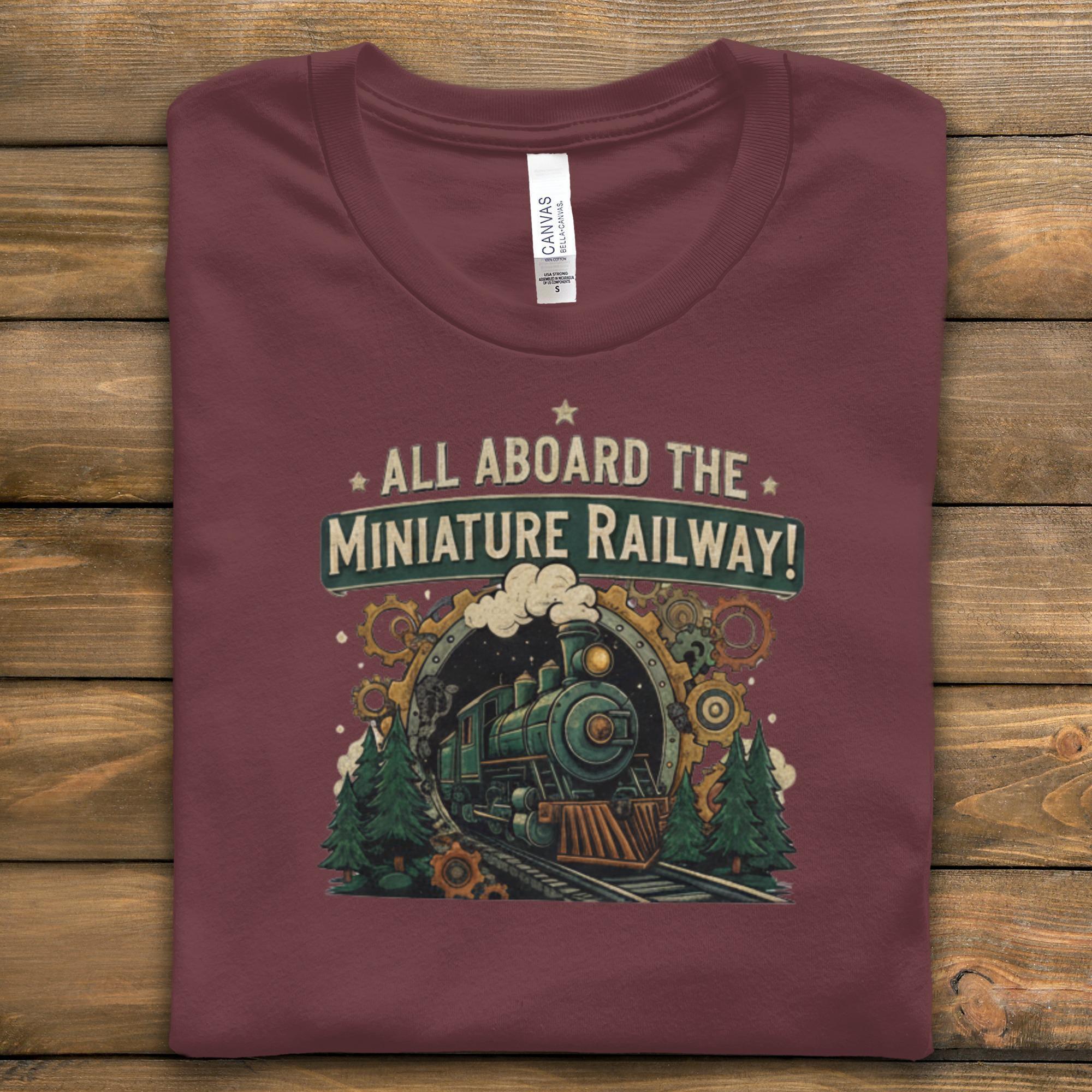 All Aboard the Miniature Railway Tee, Vintage Train Graphic Shirt, Locomotive Lovers Gift, Train Enthusiast Present