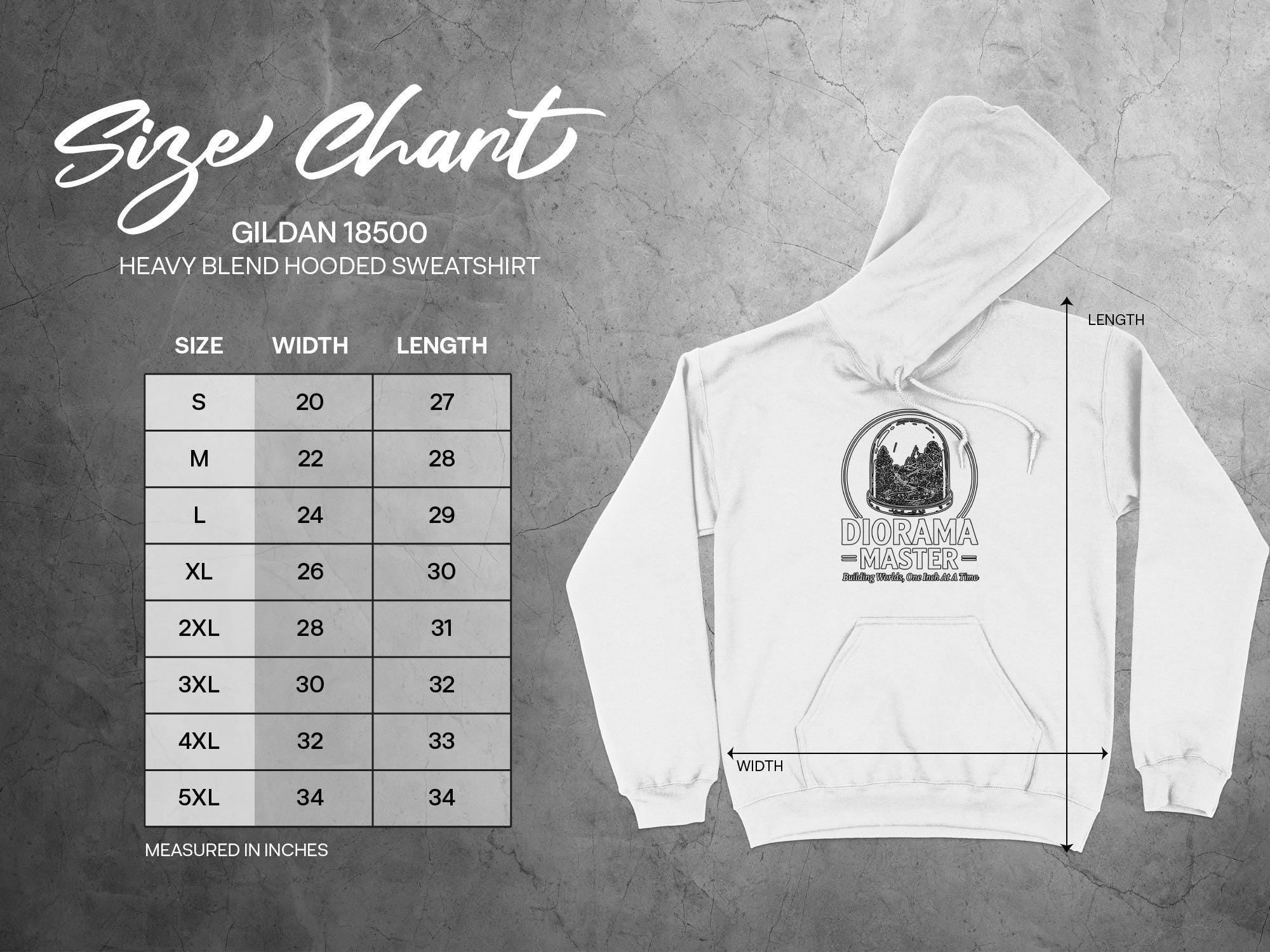 Gildan 18500 Heavy Blend Hooded Sweatshirt, Diorama Master Hoodie, Building Worlds One Inch At A Time, Size Chart Included