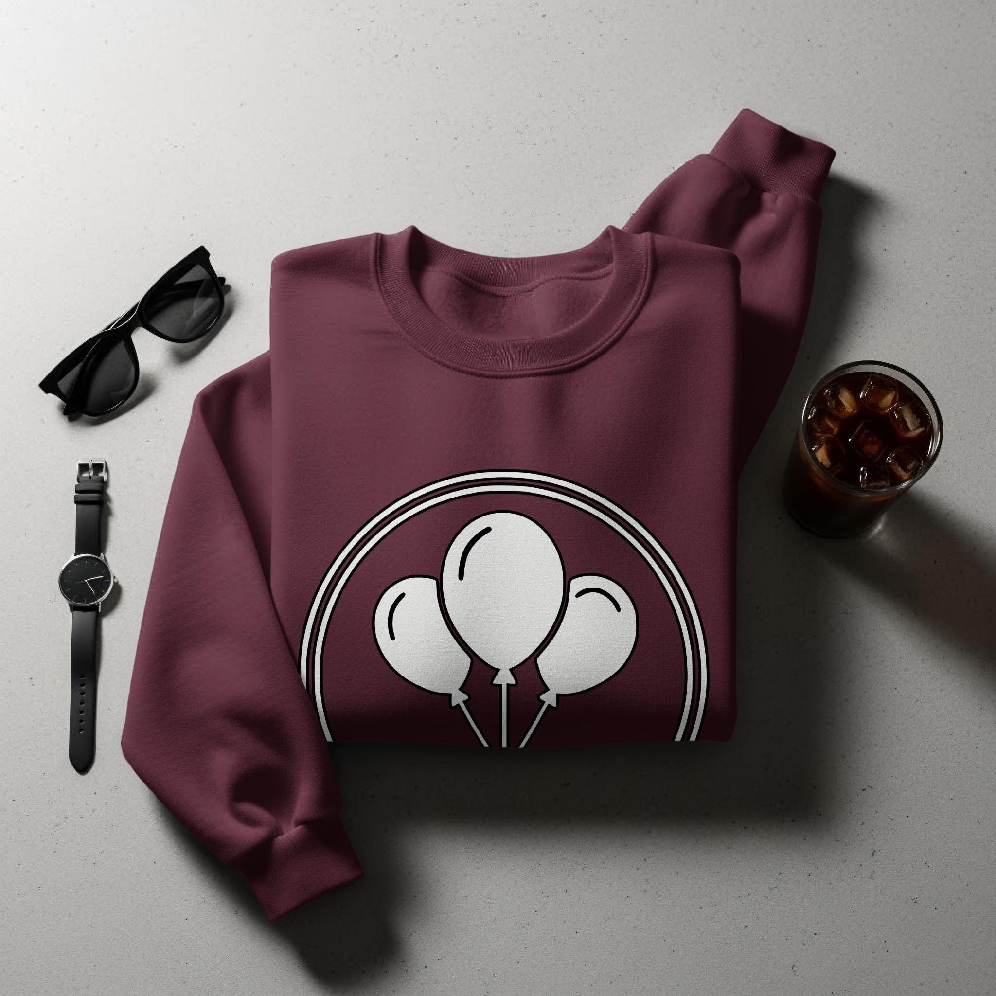 Balloon Graphic Sweatshirt, Casual Pullover, Long Sleeve Crewneck, Birthday Gift Idea, Autumn Winter Wear, Comfortable Cozy Top