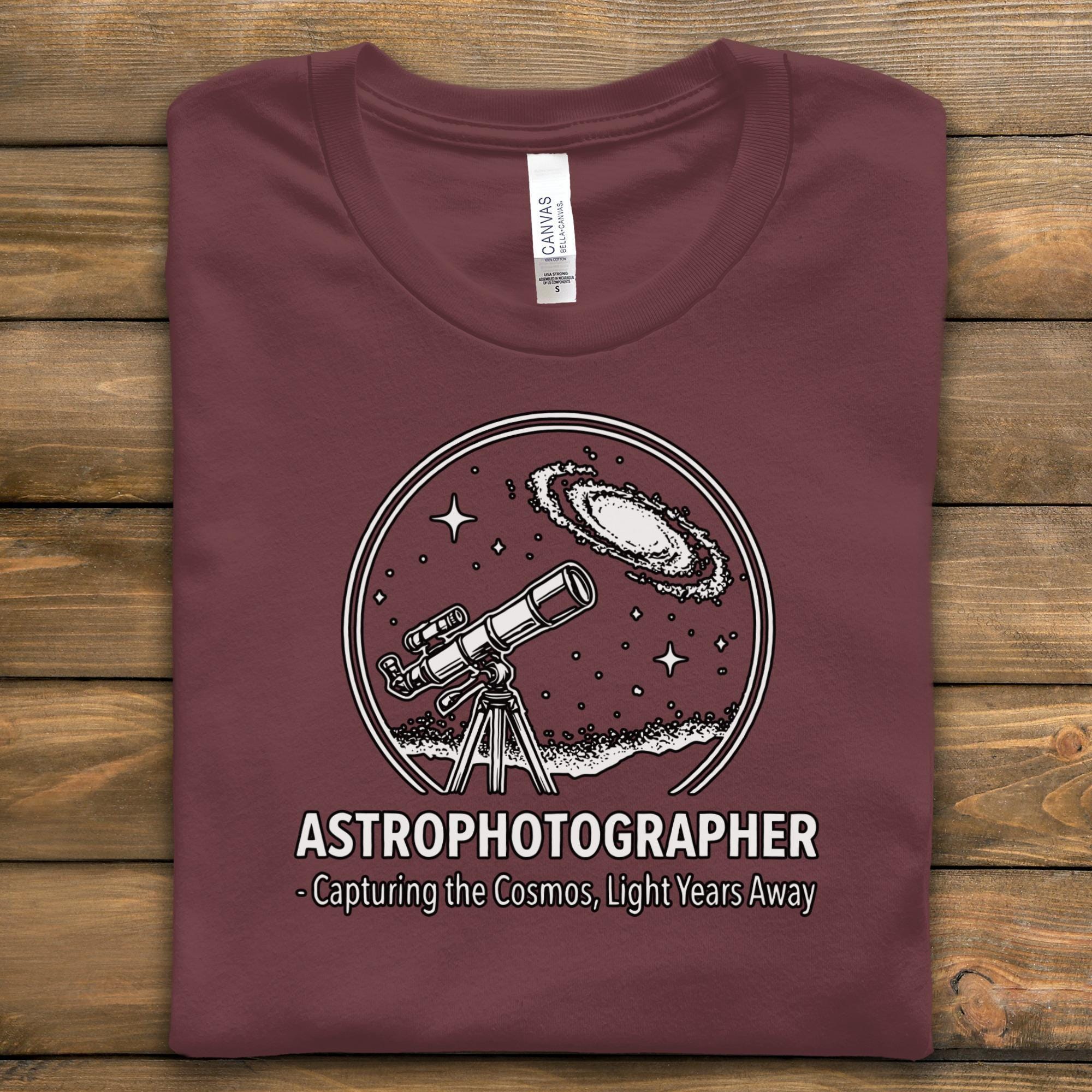 Astrophotographer T-Shirt, Cosmos Capture Tee, Telescope Illustration Shirt, Space Enthusiast Gift, Astronomy Apparel, Stargazing Top