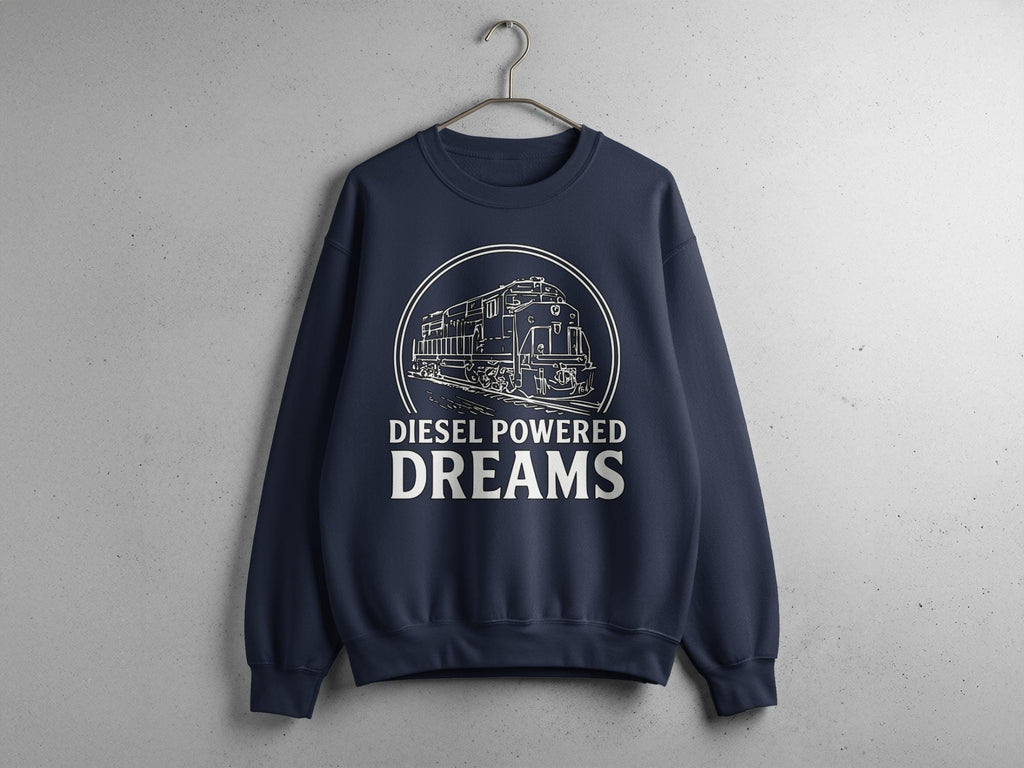 Diesel Powered Dreams Train Sweatshirt, Railroad Enthusiast Hoodie, Vintage Locomotive Sweater, Train Lover Gift, Unisex Crewneck Top