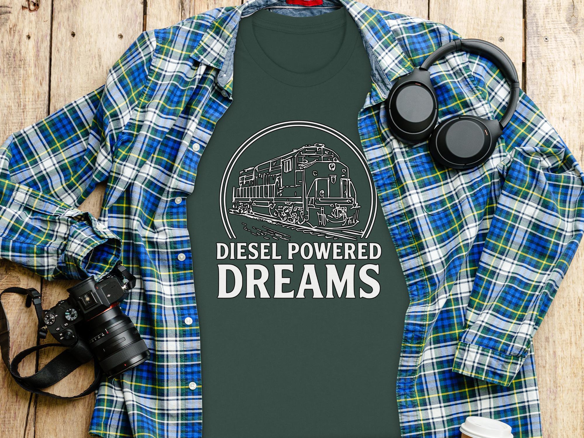 Diesel Powered Dreams T Shirt, Train Enthusiast Shirt, Locomotive Graphic Tee, Gift for Train Lovers, Railfan Apparel, Vintage Train Shirt