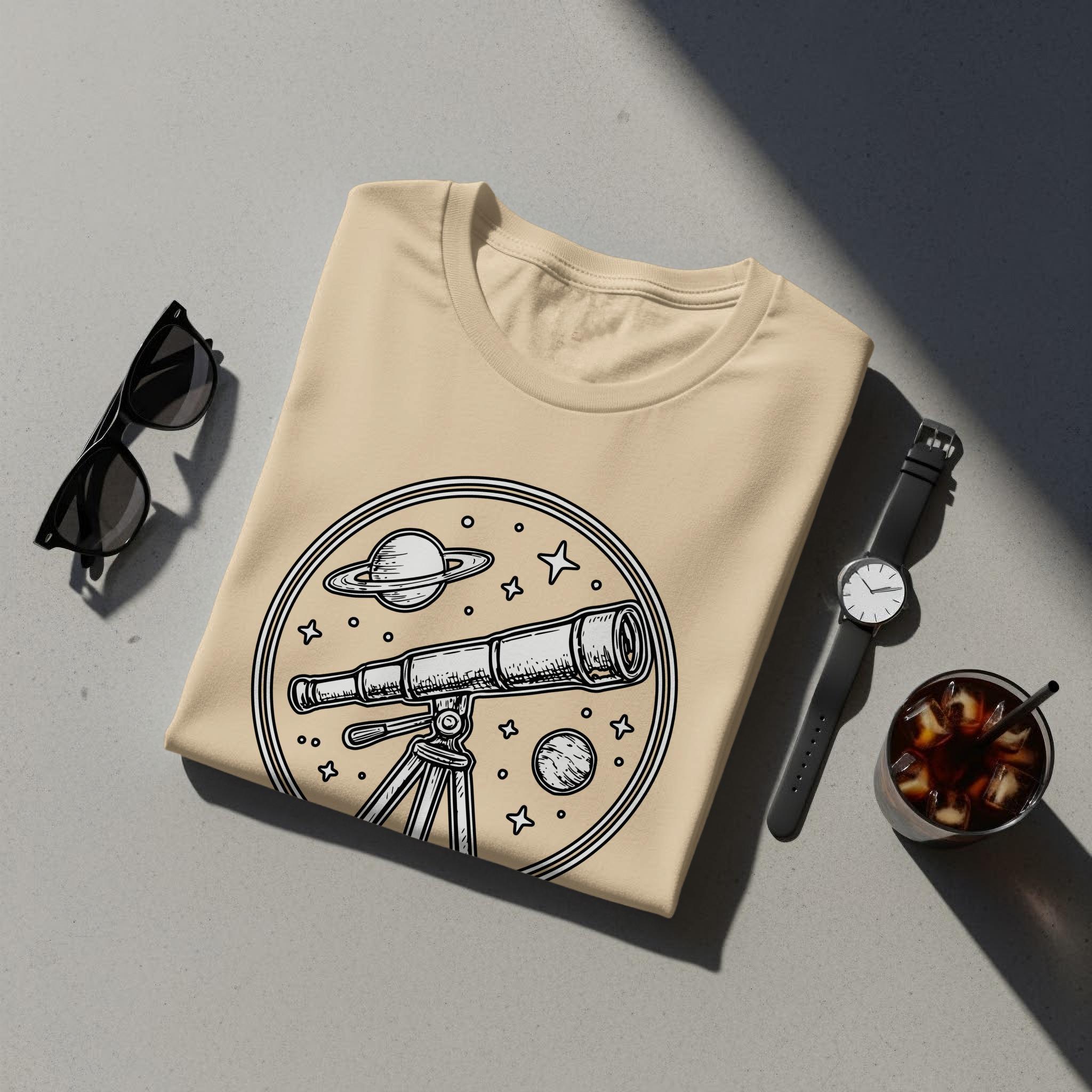Telescope Space Graphic Tee, Astronomy T-Shirt, Celestial Shirt, Outer Space Lover Gift, Unisex Astronomer Top, Stargazing Apparel