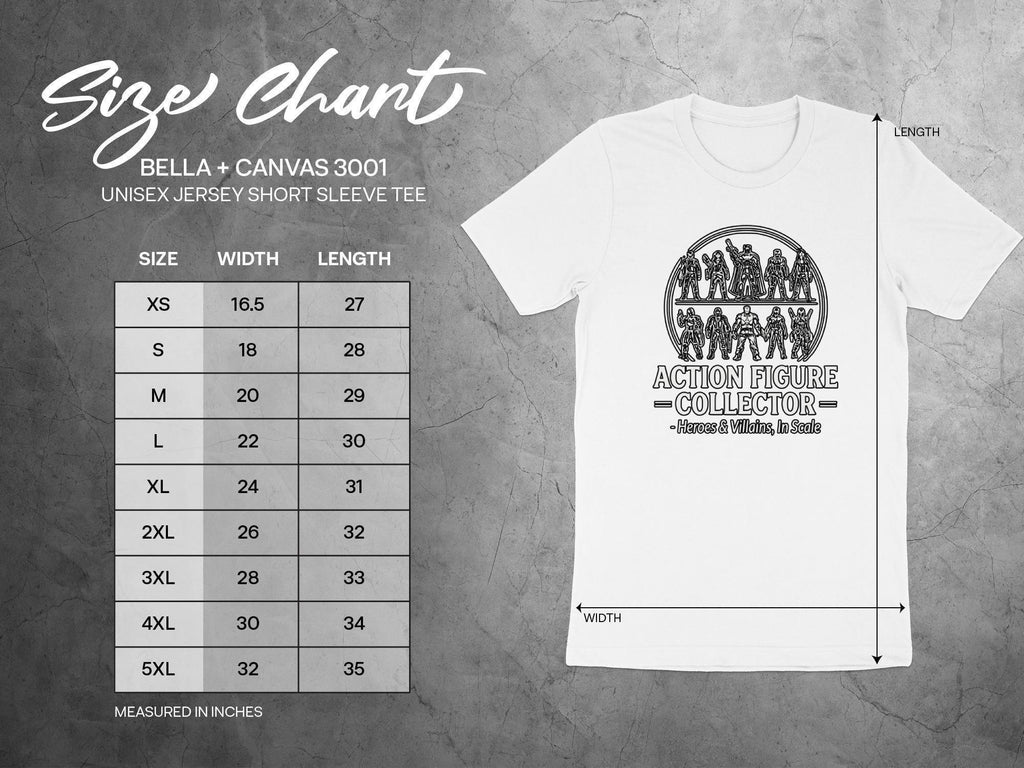 Action Figure Collector T-Shirt, Heroes and Villains Tee, Unisex Jersey Short Sleeve Shirt, Gift for Collectors, Sizes XS to 5XL