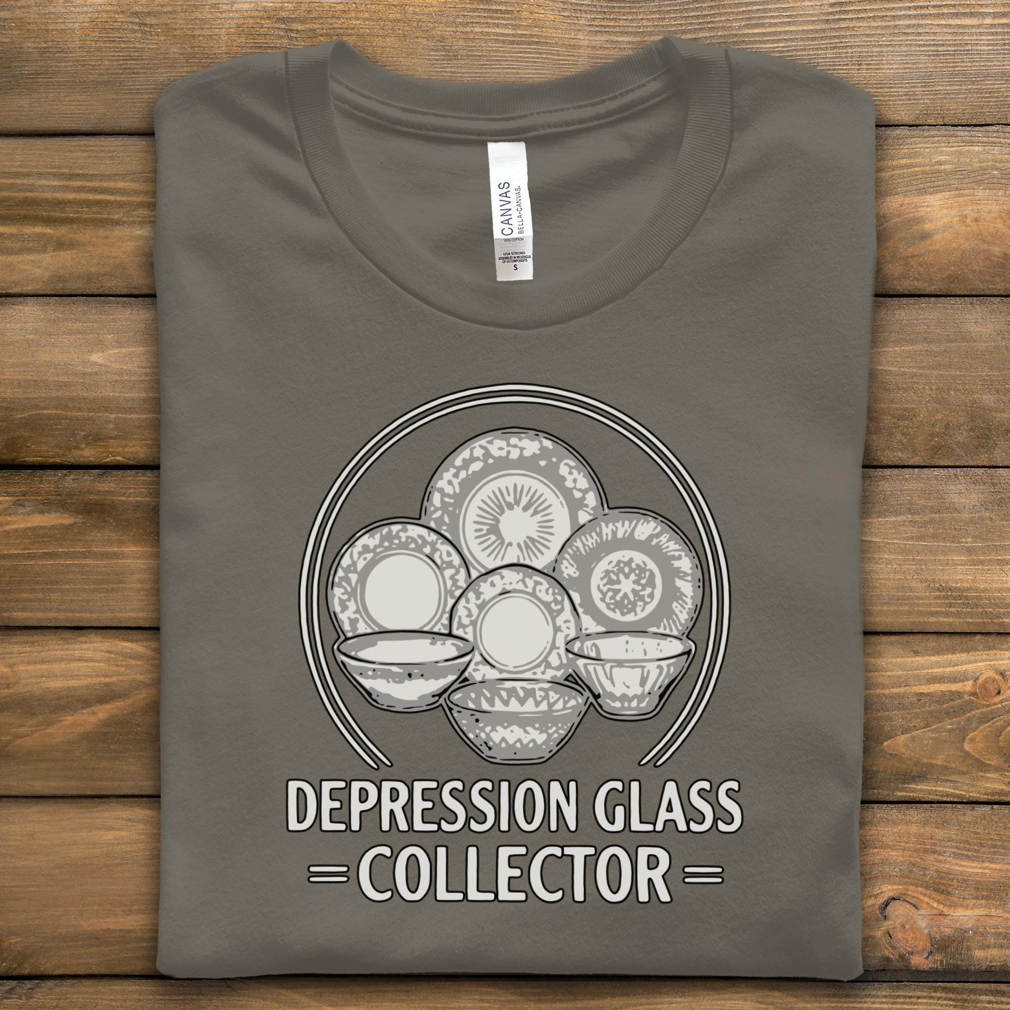 Depression Glass T-Shirt, Collector Tee, Vintage Glassware Shirt, Antique Dishes Shirt, Gift for Antique Collector, Unique T-Shirt Design