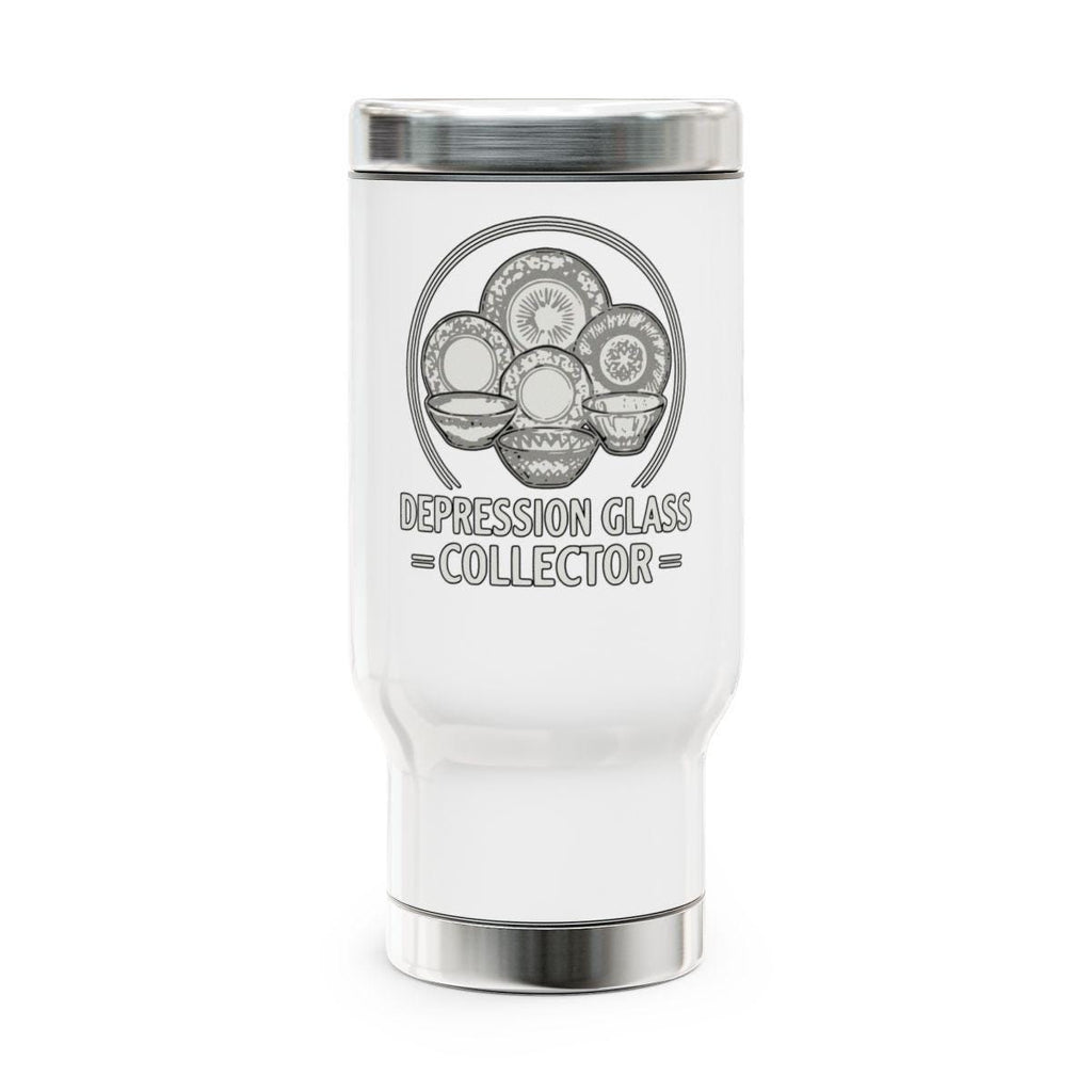 Depression Glass Collector Travel Mug, Vintage Glassware Enthusiast Gift, Coffee Tumbler for Collectors, Unique Collectible Mug