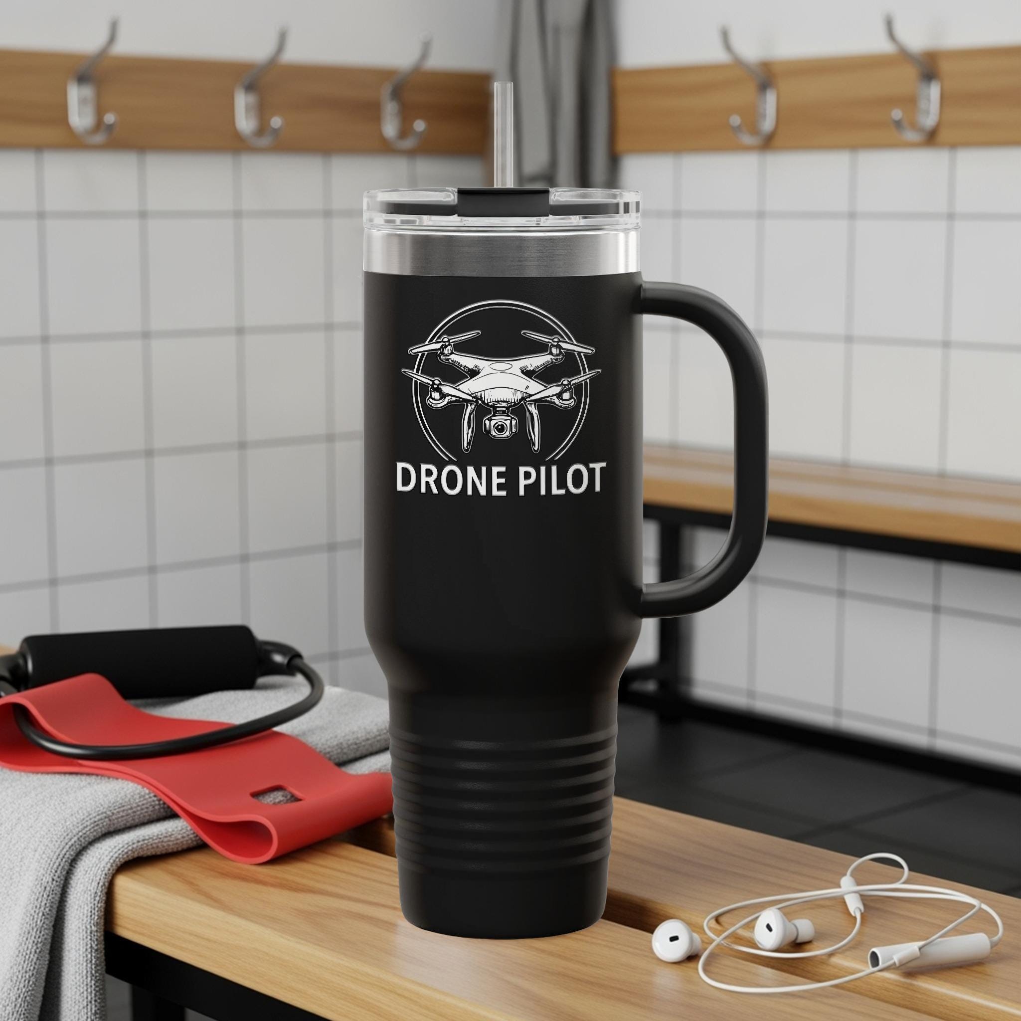 Drone Pilot Travel Mug, Drone Enthusiast Gift, Coffee Tumbler with Handle, Drone Lover Accessories, Gift for Drone Operator