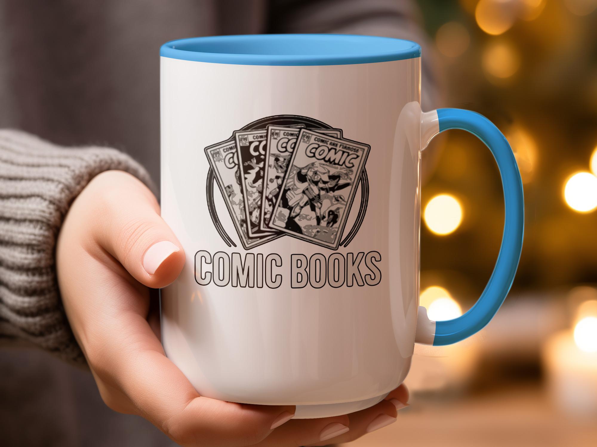 Comic Books Mug, Retro Comic Book Design Coffee Mug, Gift for Comic Lovers, Fun Cartoon Mug, Unique Geeky Mug, Cool Comic Book Cup