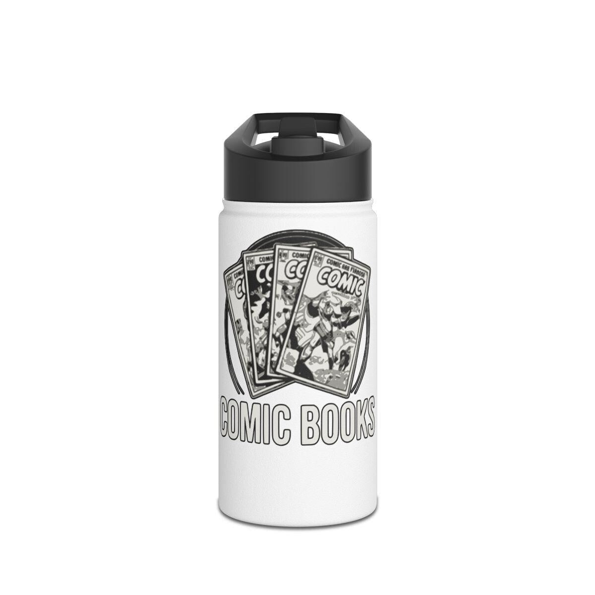 Comic Books Water Bottle, Comic Book Fan Gift, Reusable Water Bottle, Geeky Comic Water Bottle, Graphic Novel Bottle, Comic Themed Flask