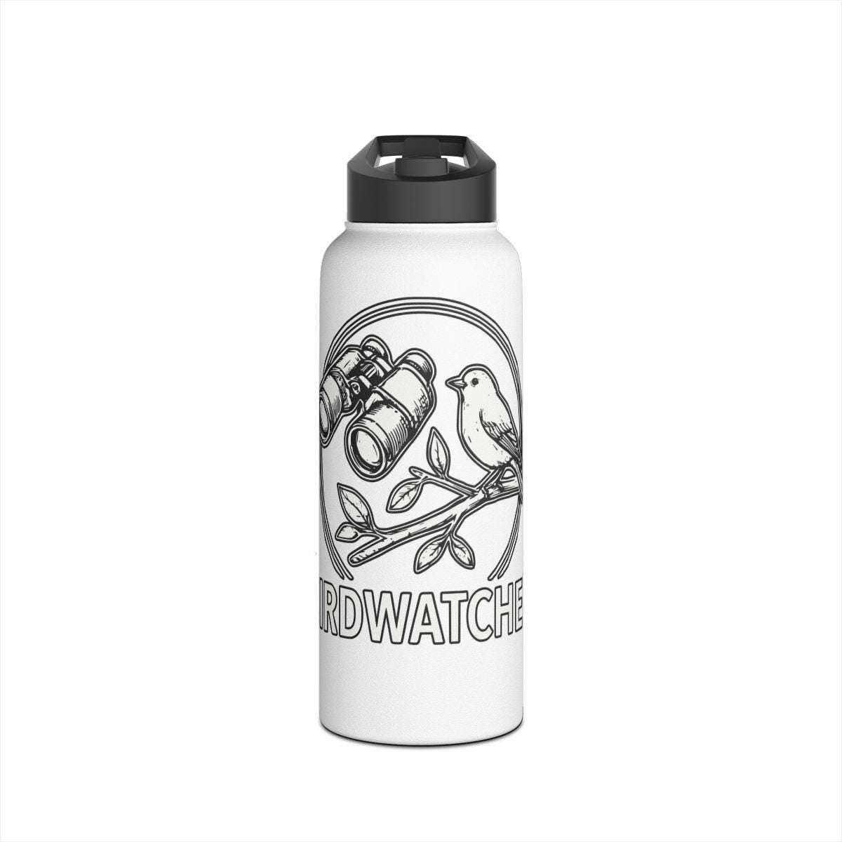 Birdwatcher Water Bottle, Birdwatching Gift, Binoculars and Bird Design, Nature Enthusiast Gift, Outdoor Adventure, Eco Friendly