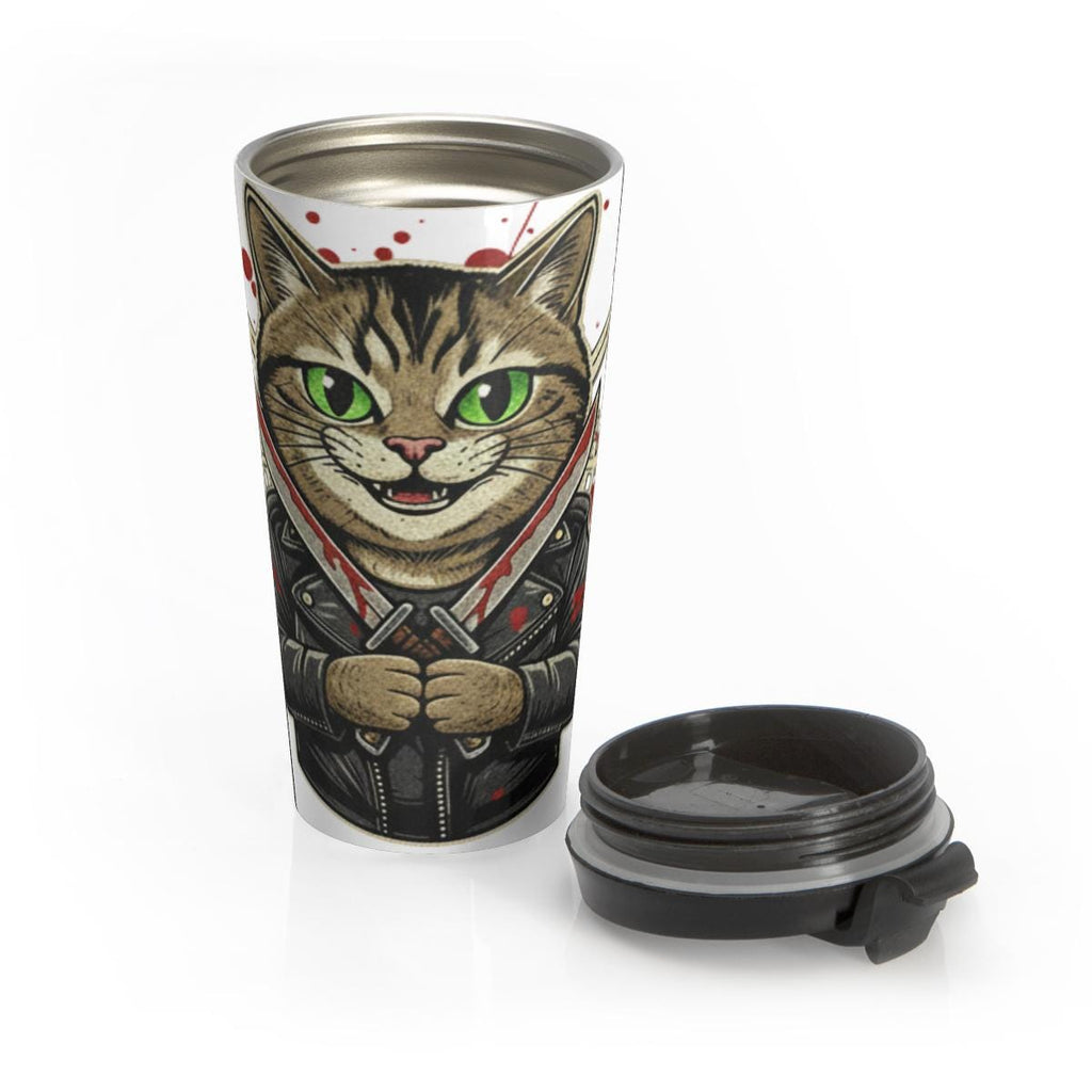 Cat Travel Mug, Cat with Jacket Tumbler, Cat Lover Gift, Funny Cat Art Coffee Travel Cup, Stainless Steel Tumbler, Cat Themed Drinkware