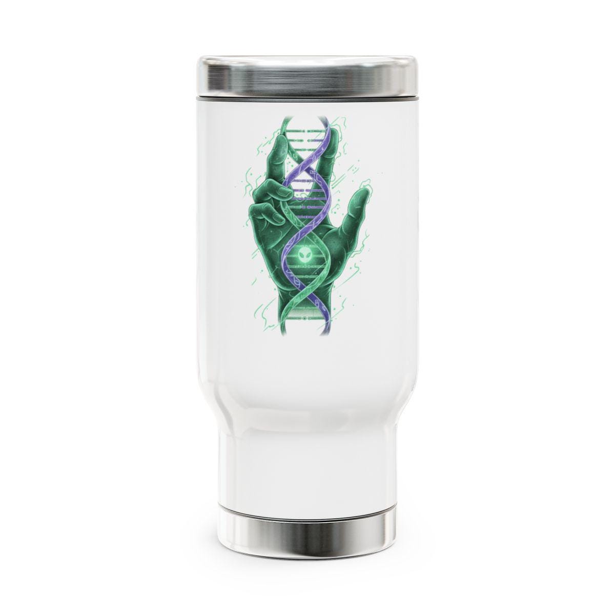 Genetic Science Tumbler, DNA Art Travel Mug, Unique Scientist Gift, Biology Lover Cup, Science Enthusiast Drinkware, Green DNA Hand Flask