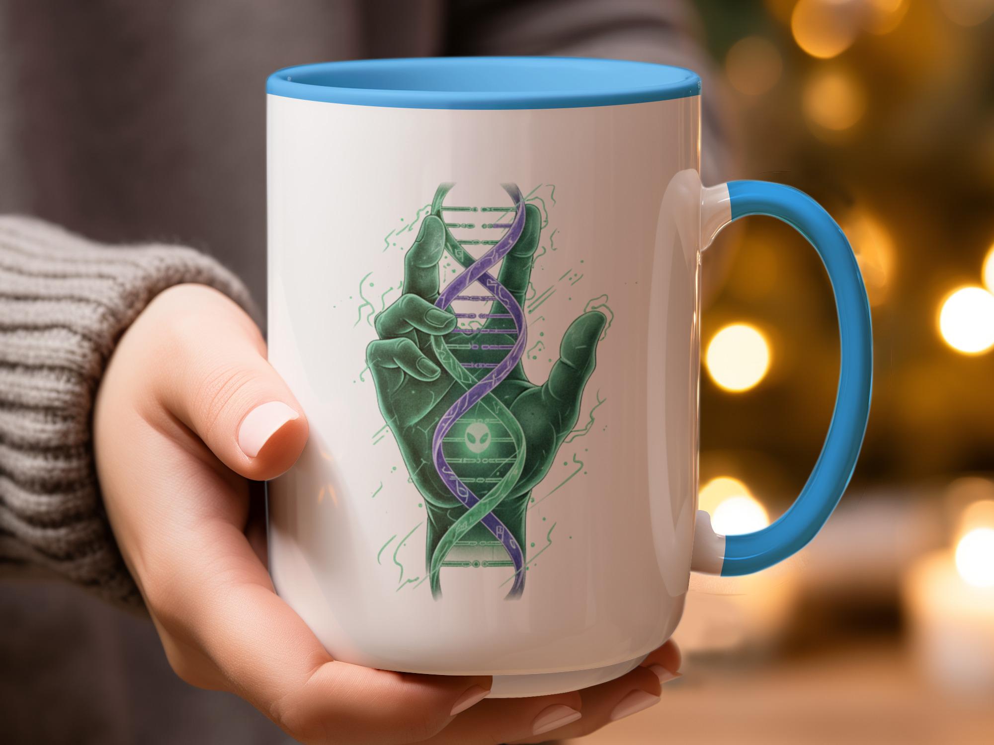 Unique sci-fi mug with glowing DNA design, perfect gift for scientists and sci-fi lovers, eye-catching coffee mug