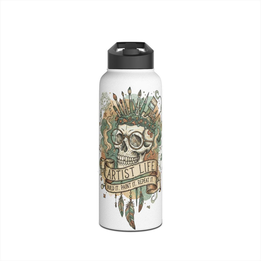 Artist Life Water Bottle, Skull Art Design, Unique Gift for Painters, Creative Drinkware, Inspirational Beverage Container