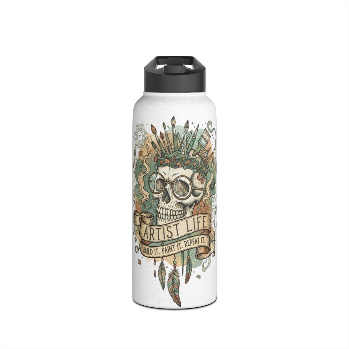 Artist Life Water Bottle, Skull Art Design, Unique Gift for Painters, Creative Drinkware, Inspirational Beverage Container