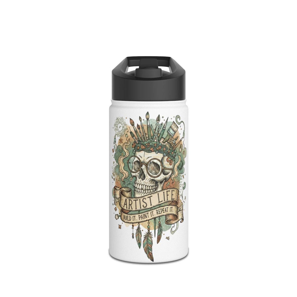 Artist Life Skull Art Water Bottle, Build It Paint It Repeat It, Unique Artistic Design Bottle, Perfect Gift for Artists