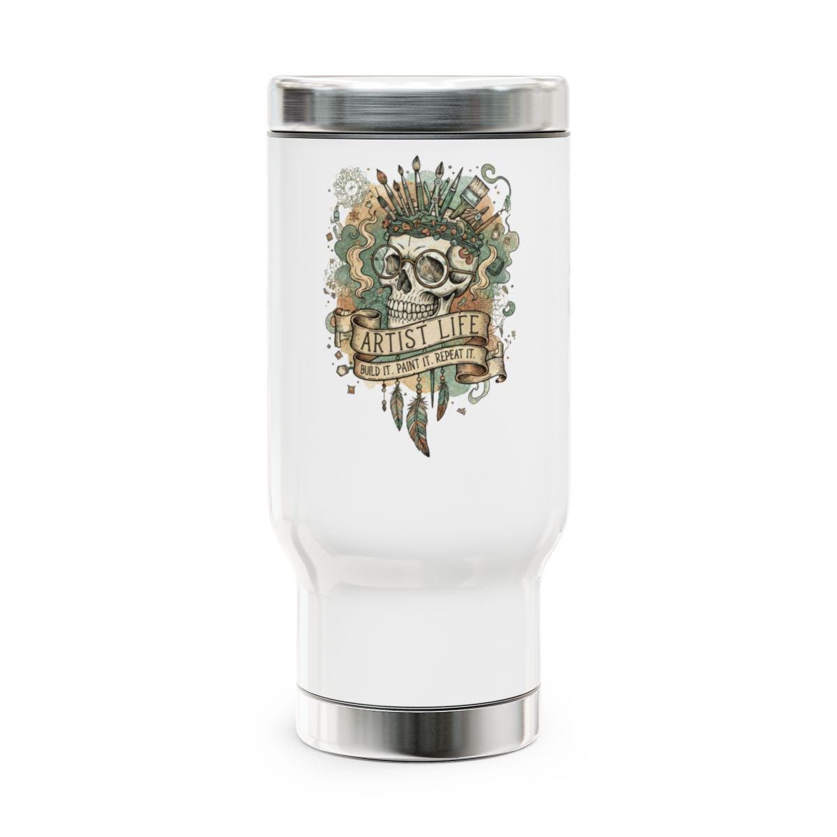 Skull Artist Life Tumbler, Artistic Skull Travel Mug, Artist Gift Tumbler, Creative Gift for Artist, Unique Skull Art Mug