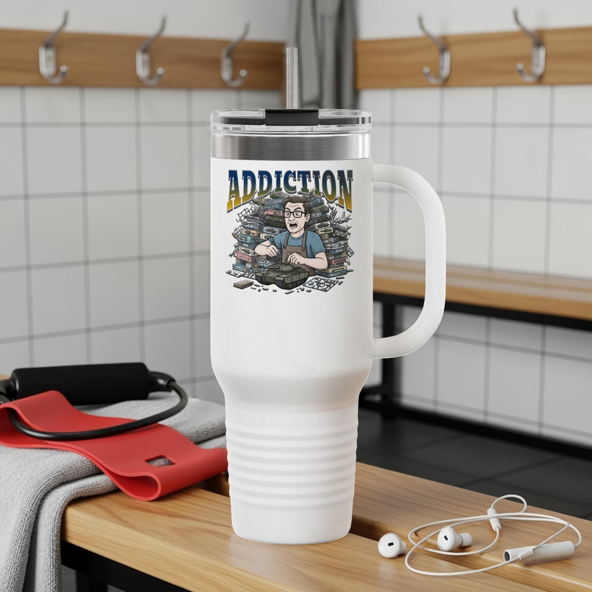 Large Travel Mug with Fun Graphic Print, Insulated Tumbler for Coffee, Unique Gift for Addicts, Durable Drinkware for Daily Use