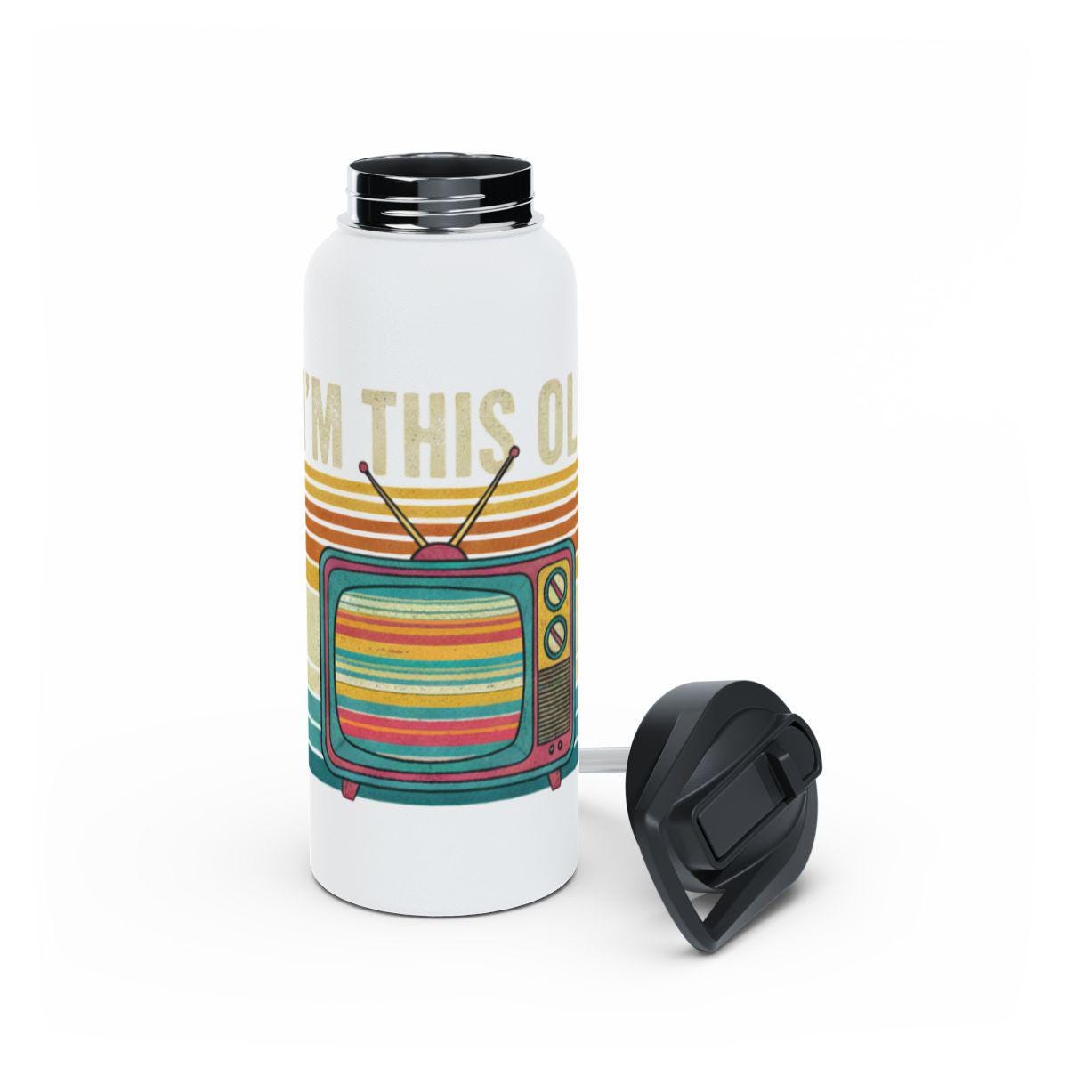 Retro TV Design Water Bottle, Vintage Television Flask, 70s Inspired Drink Container, Nostalgic Hydration, Unique Gift Idea