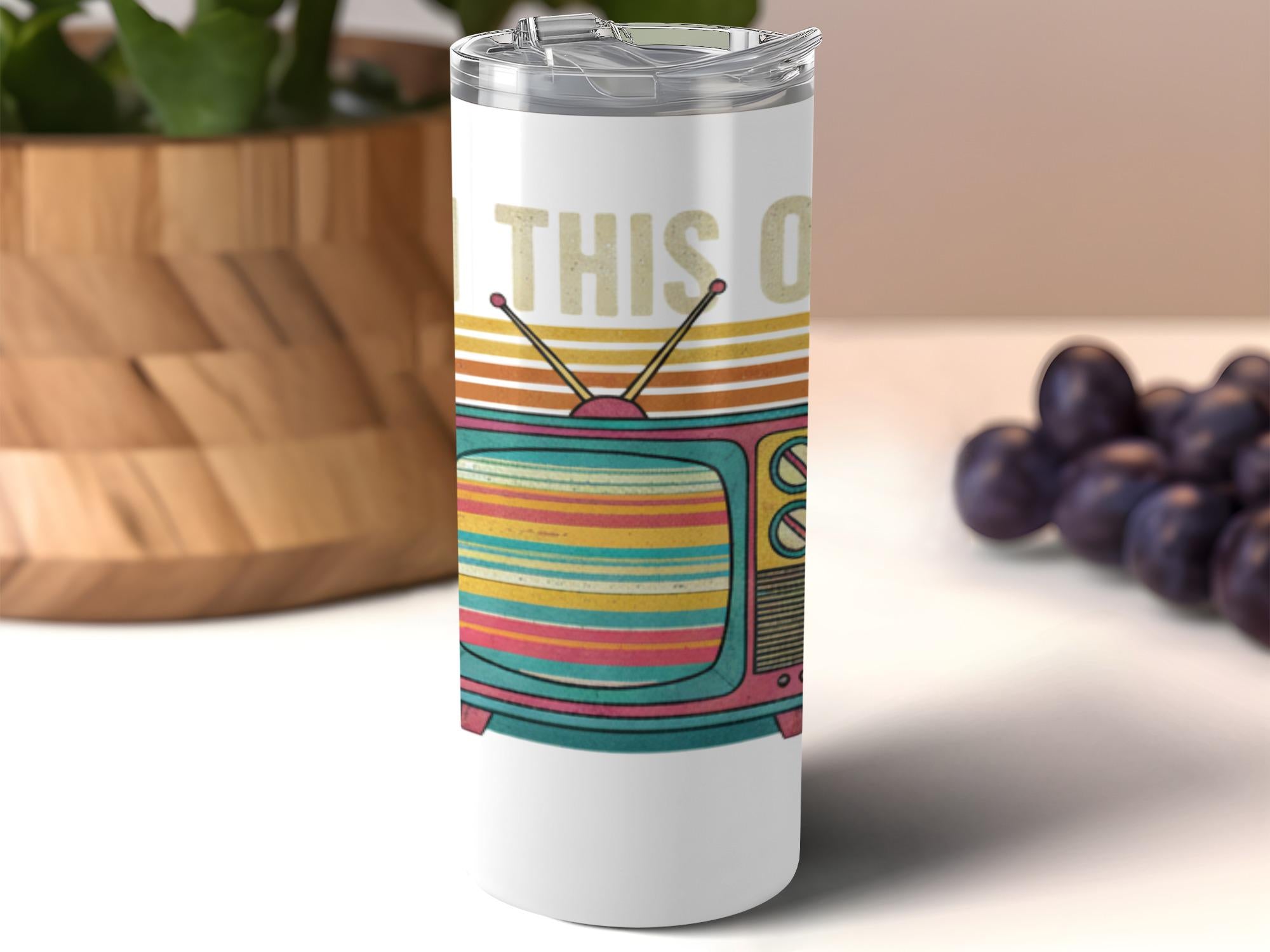 Retro TV Design Travel Mug, Vintage Television Themed Tumbler, Colorful Retro TV Mug, Unique TV Lover Gift