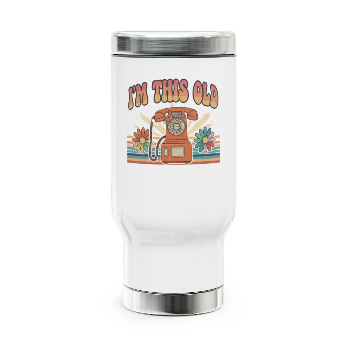 Funny Retro Telephone Travel Mug, Vintage Style Coffee Tumbler, I'm This Old Design, Unique Gift Idea, Insulated Drinkware