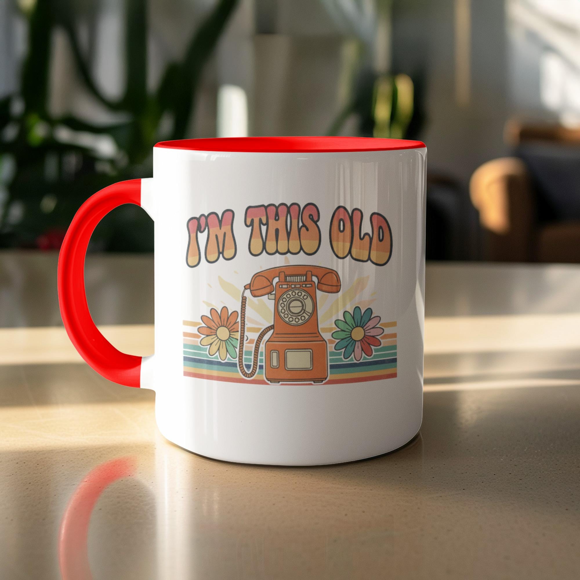 Funny Retro Mug, I'm This Old Coffee Cup, Vintage Style Telephone Mug, Unique Gift for Nostalgia Lovers, Colorful Design