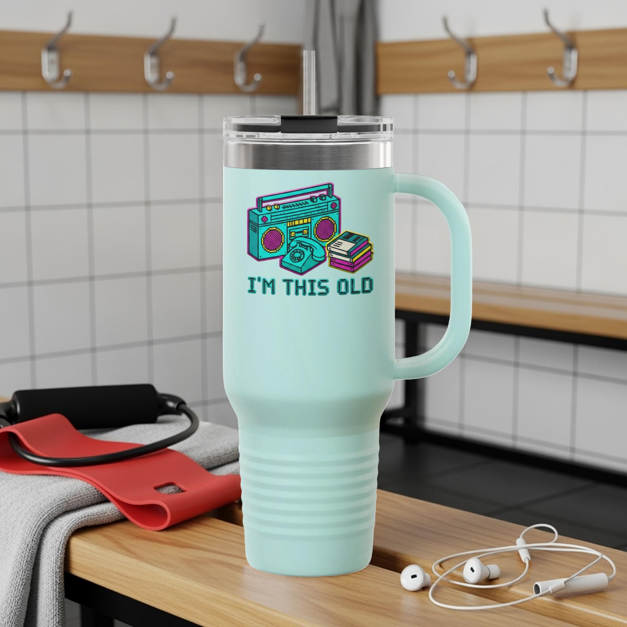 Retro Boombox I'm This Old Coffee Mug, Fun Vintage Travel Tumbler, Nostalgic Gift for Music Lovers, Unique 80s 90s Mug