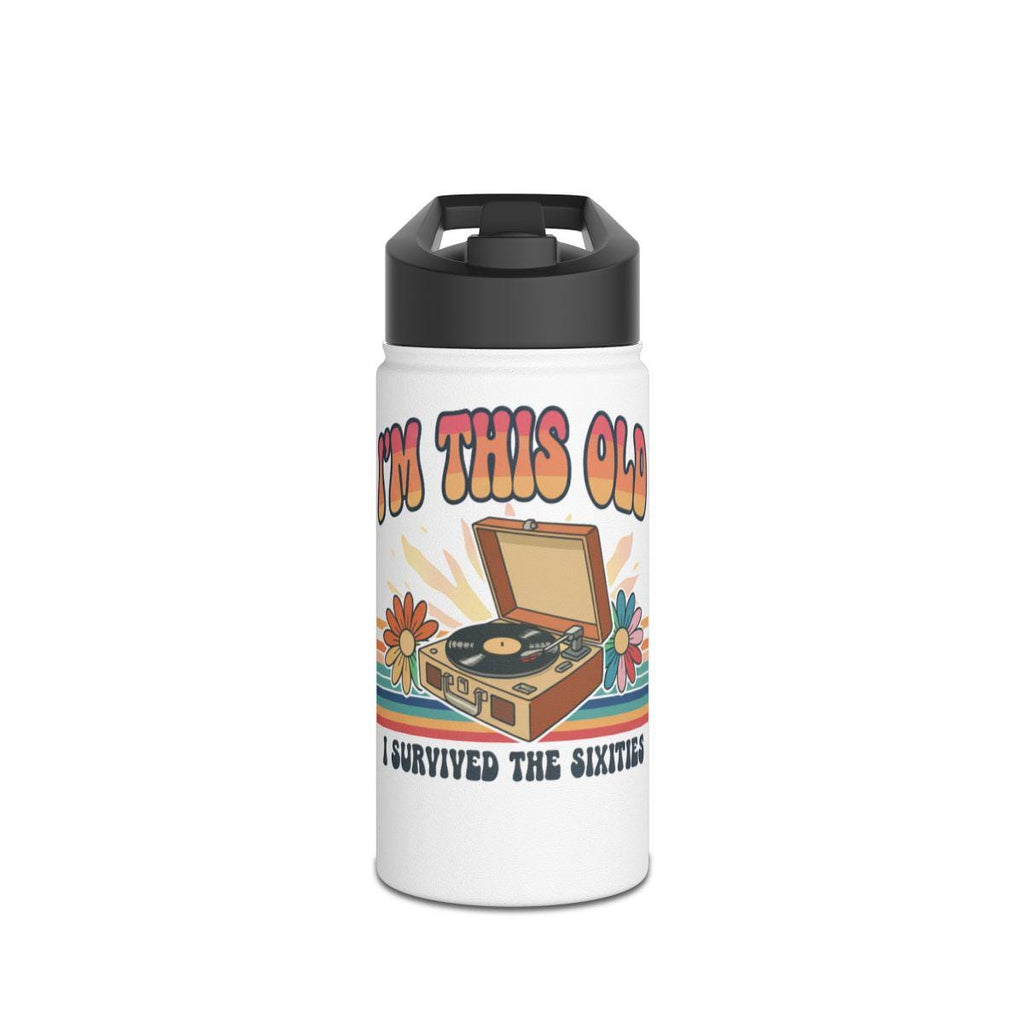 I'm This Old I Survived The Sixties Travel Mug, Retro Vinyl Record Player, Vintage Flower Decor Cup, Nostalgic Music Lover Gift