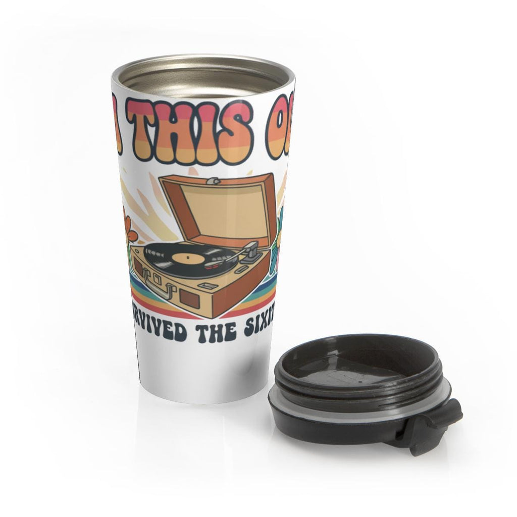 Retro Record Player Travel Mug, Vintage Music Lover Gift, 1960s Music Enthusiast Cup, Unique Coffee Tumbler, Nostalgic Sixties Flask