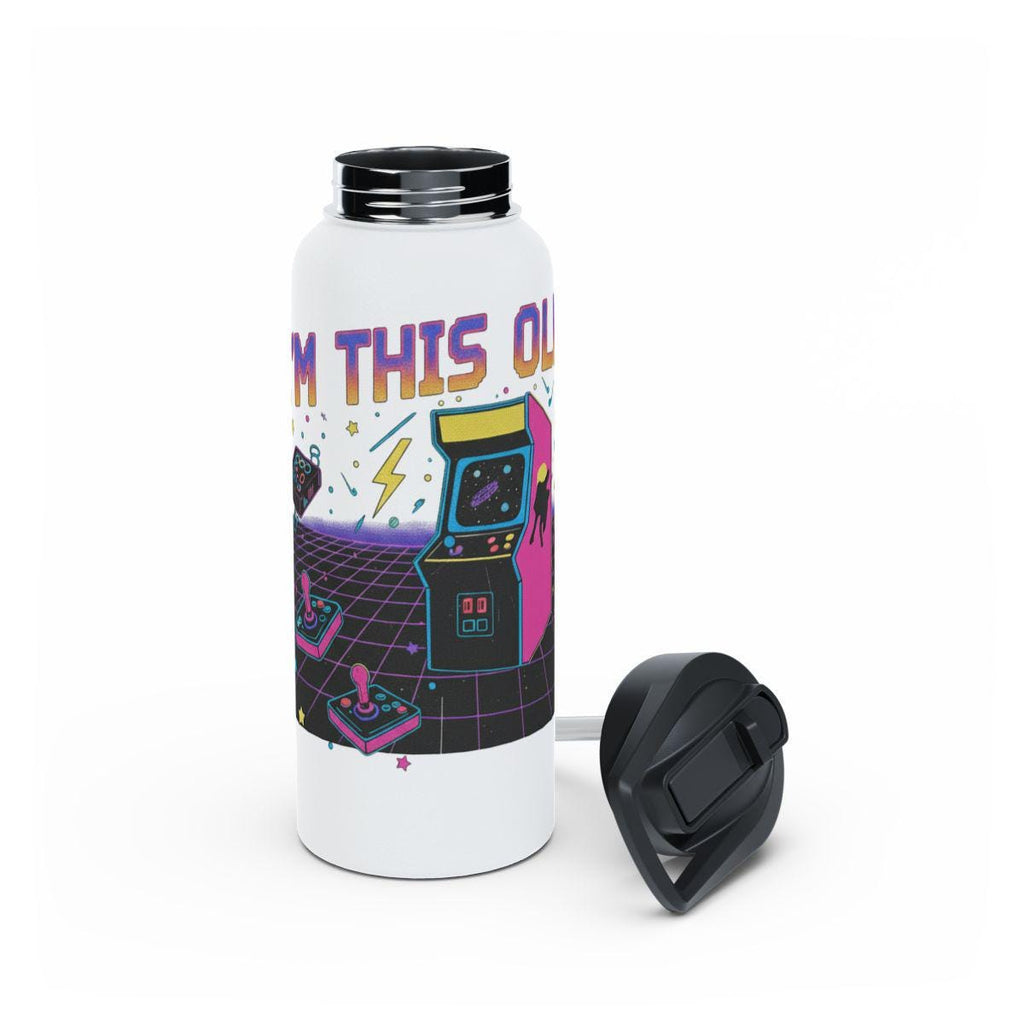 Retro Gaming Water Bottle, Arcade Design Drink Container, Gamer Gift, Vintage Game Lover Bottle, Geeky Beverage Holder, Unique Gamer