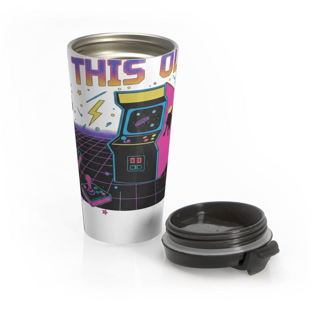 Retro Arcade Gaming Travel Mug, 16oz Insulated Tumbler, Vintage Gamer Gift, Retro Game Cup, Arcade Machine Design Travel Mug