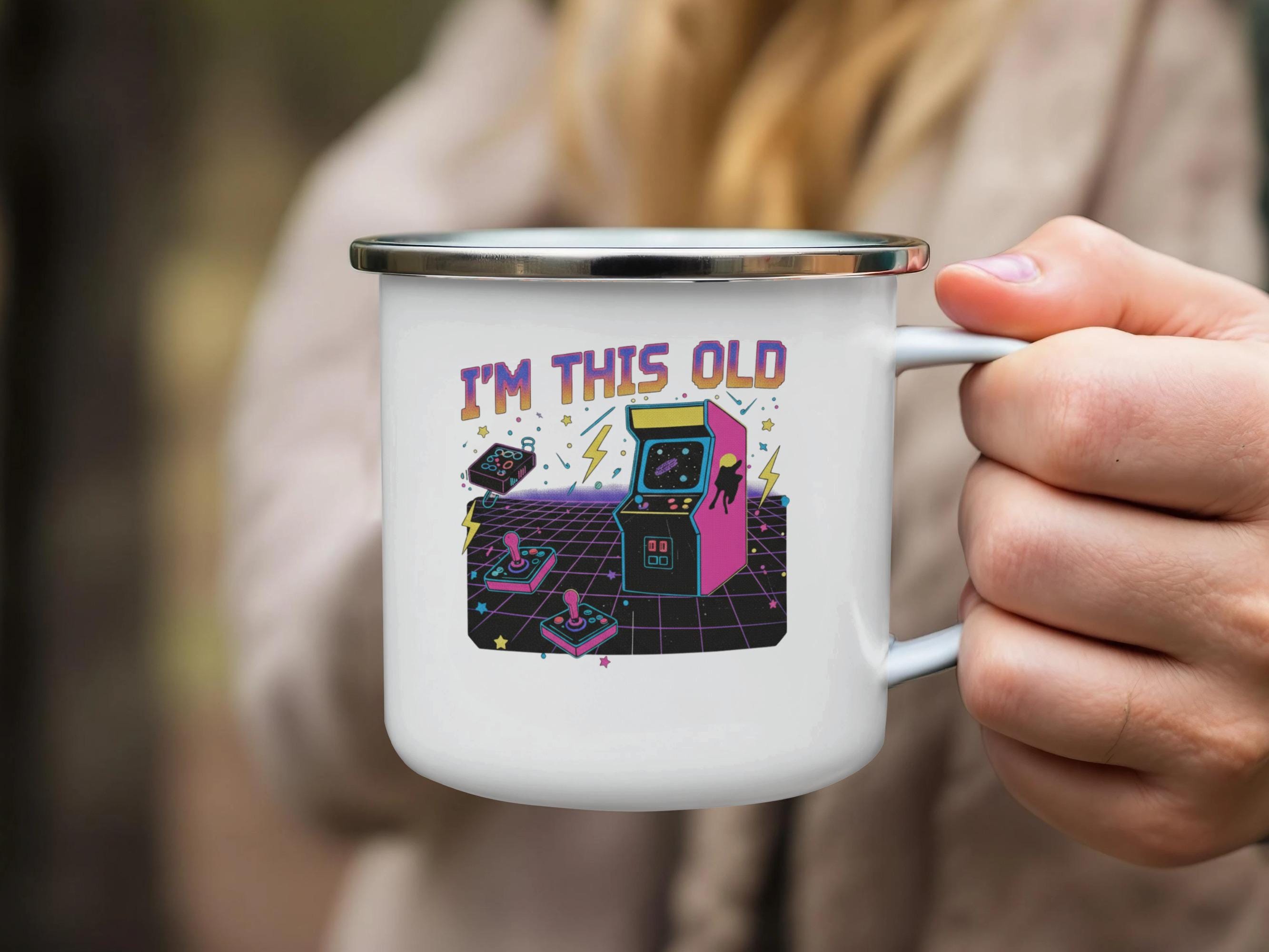 Retro gaming mug, I'm This Old design, Arcade machine coffee cup, Nostalgic gamer gift, Vintage game art, Fun drinkware