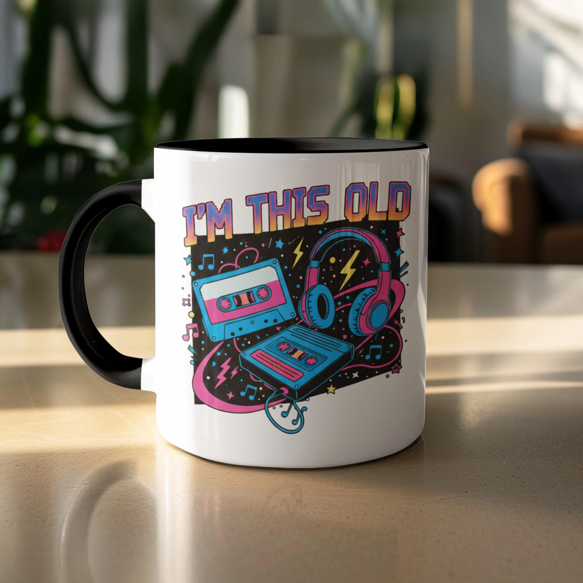 Retro I'm This Old Mug, Cassette Tape and Headphones Design, Vintage Music Lover Gift, Nostalgic Coffee Cup, Gen X Gift Idea