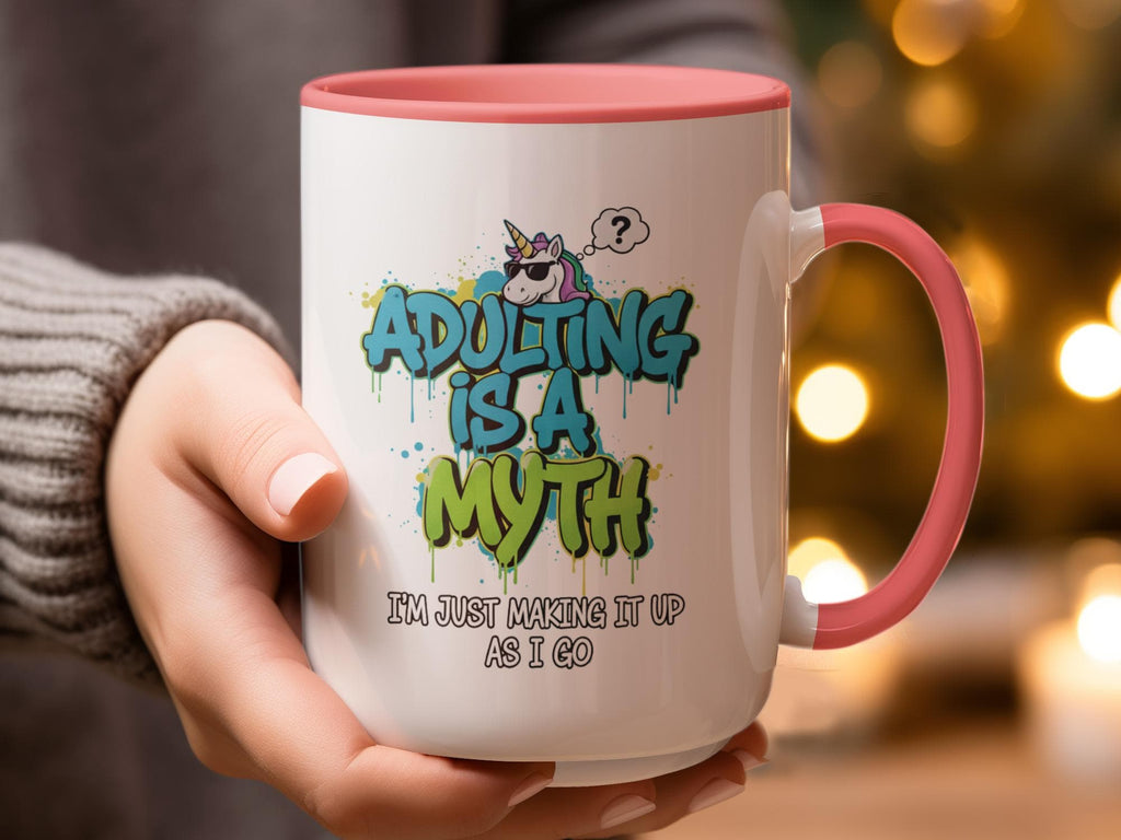 Funny Adulting Mug, Unicorn Coffee Cup, Humorous Gift for Friends, Cute Sarcastic Present, Just Making It Up Mug, Novelty Drinkware