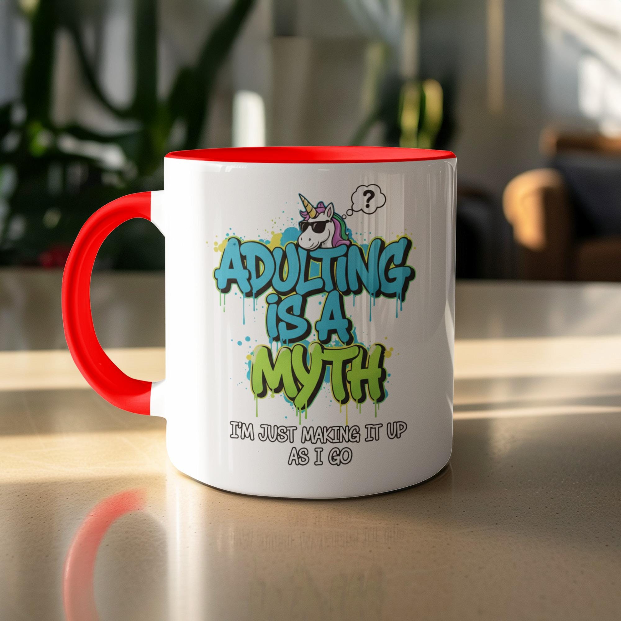 Funny Unicorn Coffee Mug, Adulting Is A Myth Mug, Unique Gift, Humor Mug, Novelty Coffee Cup, Fun Office Mug